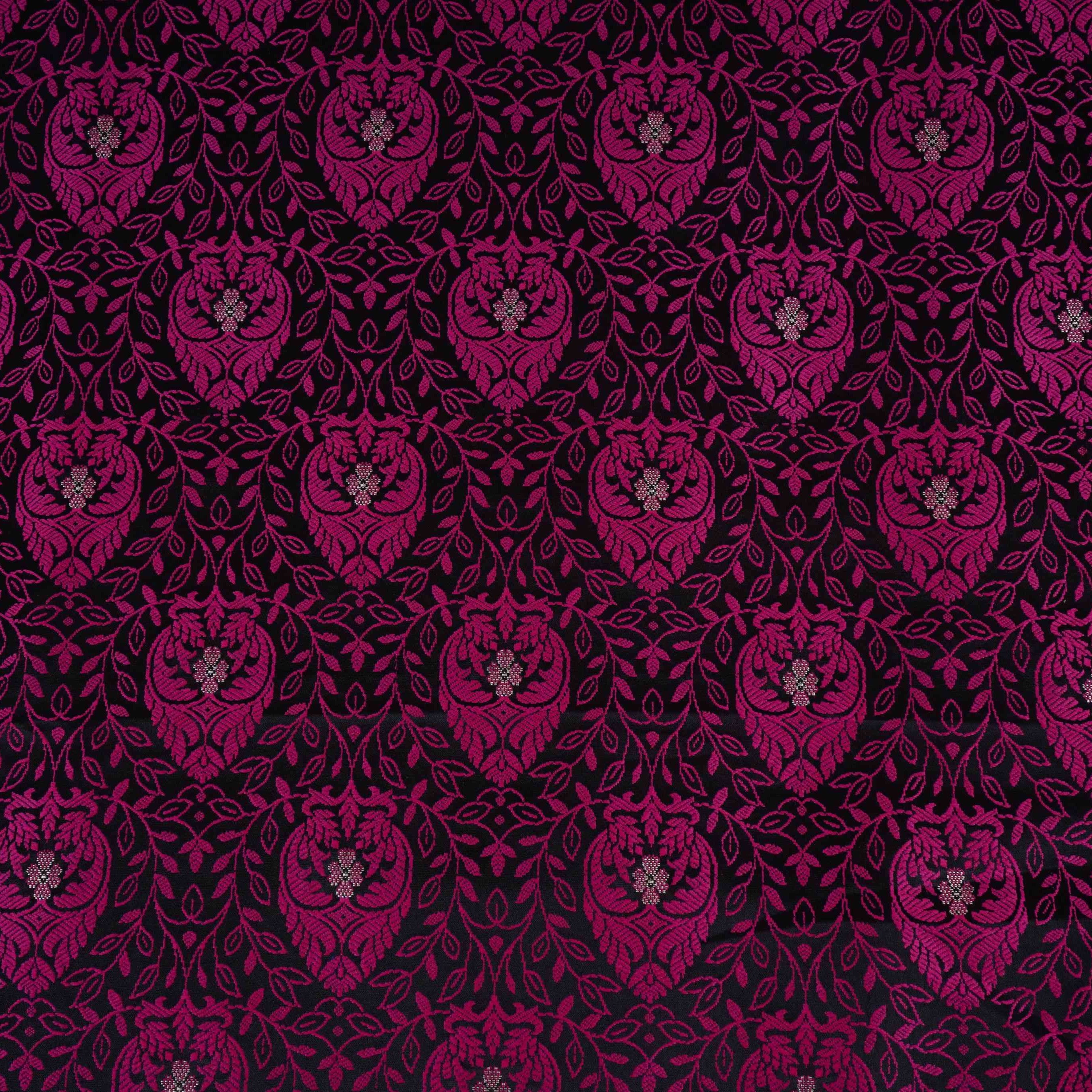 Black Zari Booti Tanchoi Silk Fabric HMSS-32752
