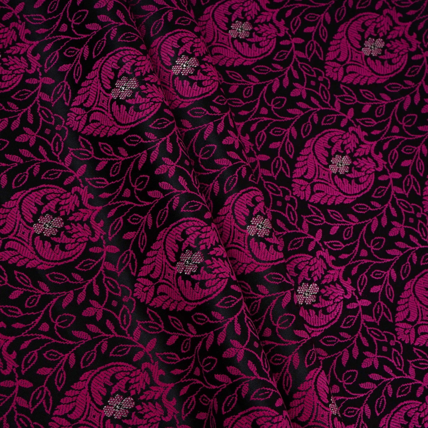 Black Zari Booti Tanchoi Silk Fabric HMSS-32752