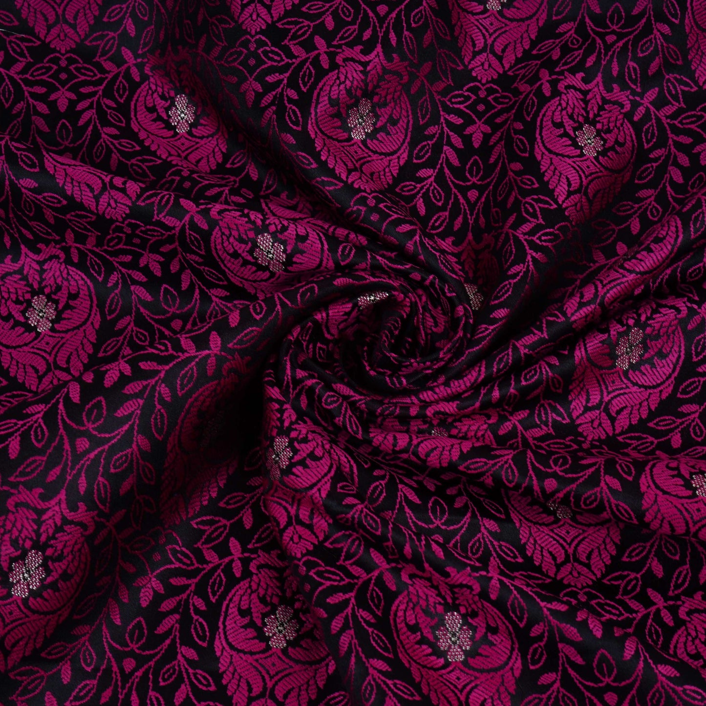 Black Zari Booti Tanchoi Silk Fabric HMSS-32752