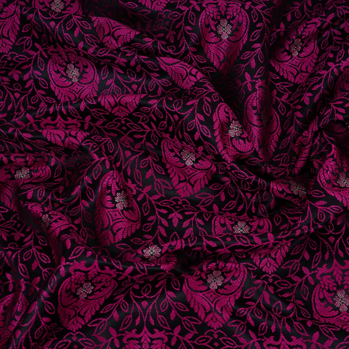Black Zari Booti Tanchoi Silk Fabric HMSS-32752