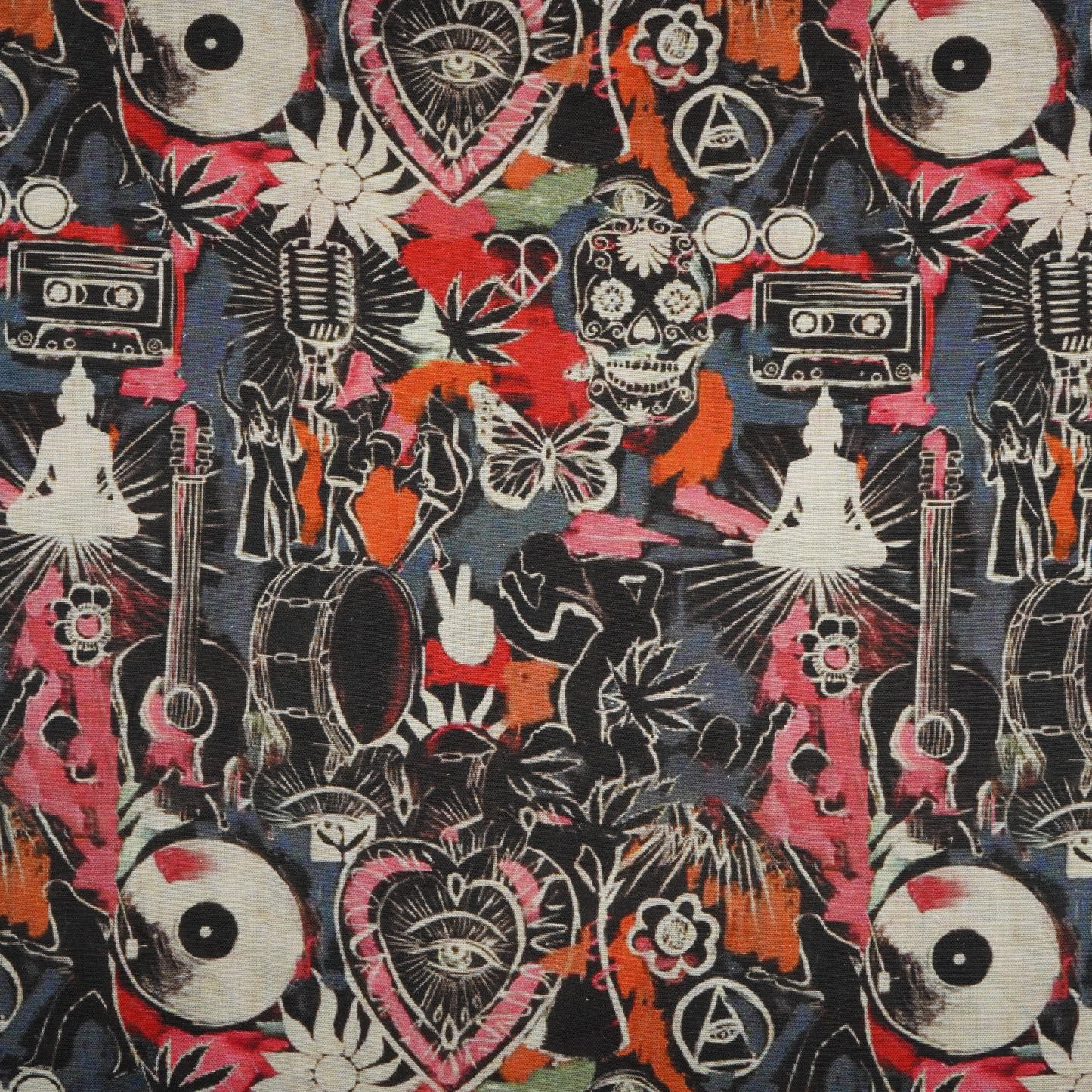 Black Abstarct Print Cotton Linen Fabric 21026