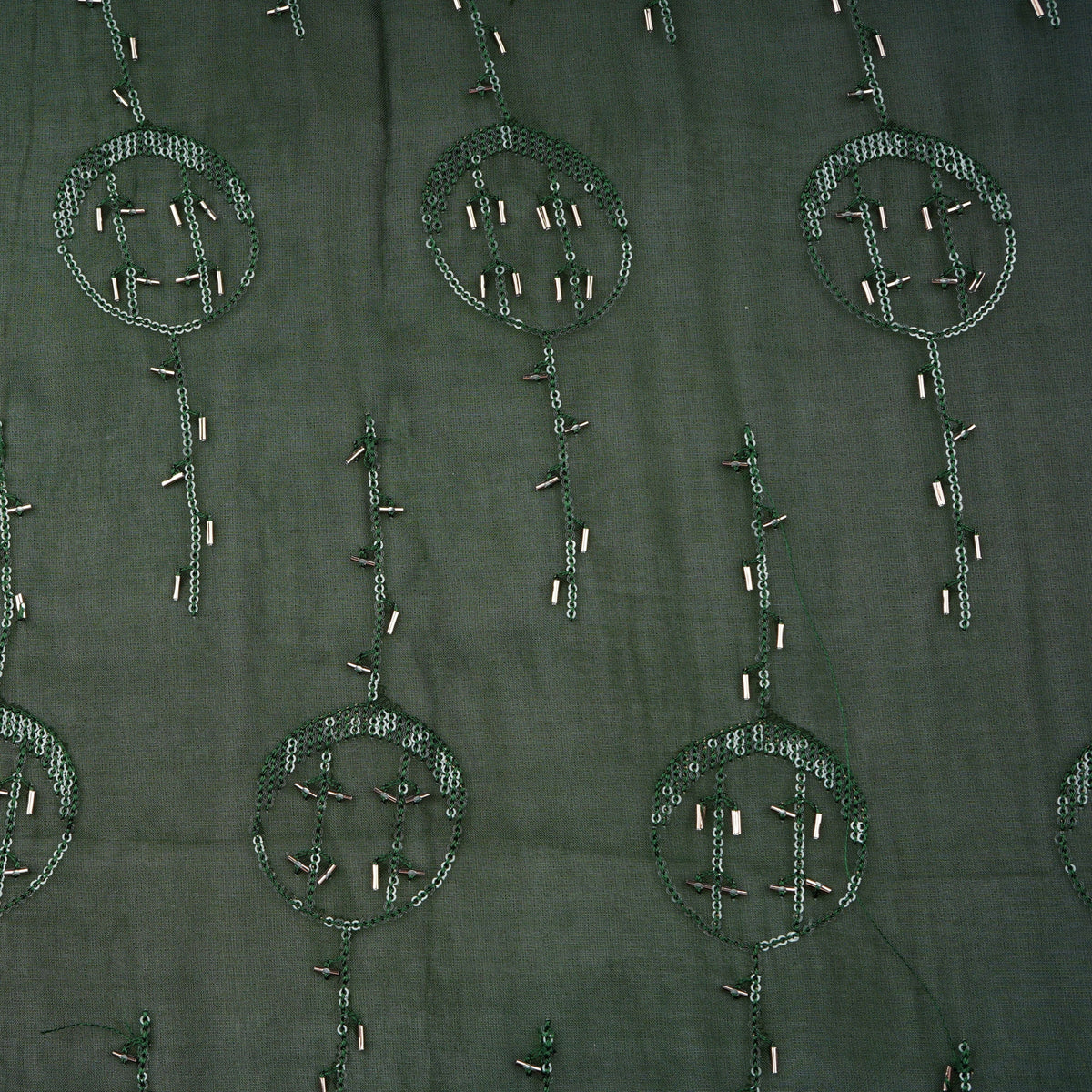 Dark Green Cutdana Sequins Embroidery Organza Fabric 21022