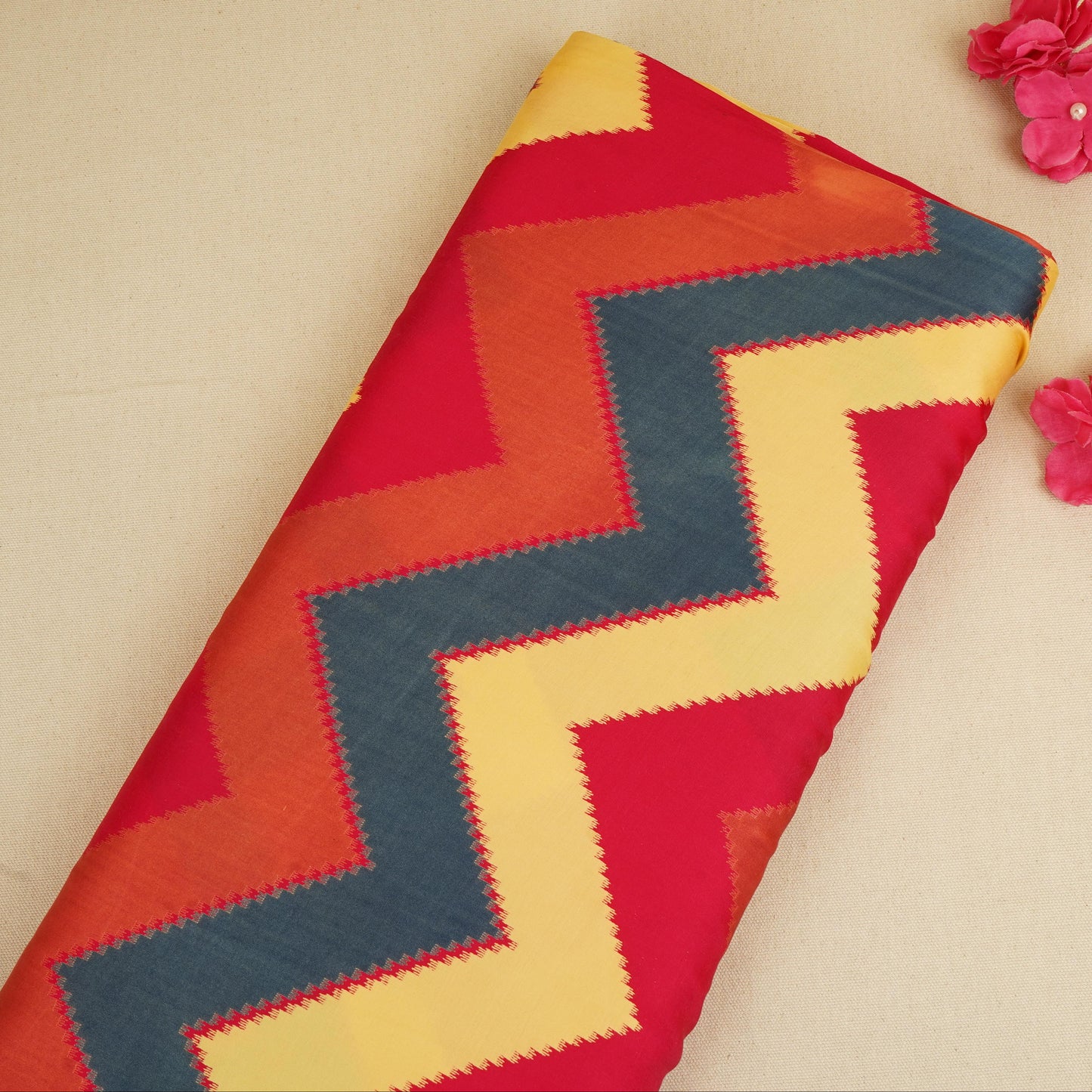 Yellow with Multicolor Chervon Print Modal Satin SN-29509