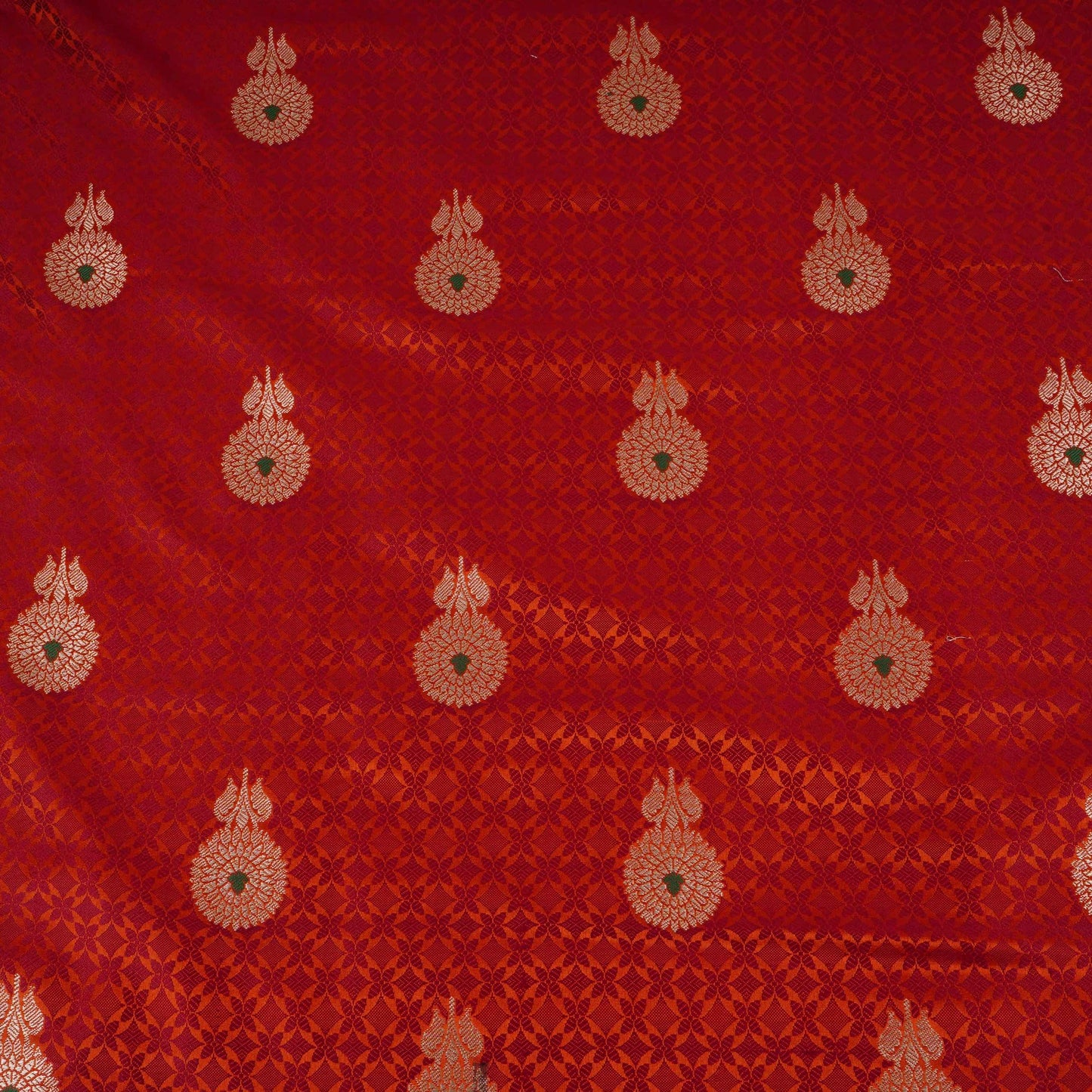 Orange Zari Meena Boota Tanchoi Silk Fabric HMSS-32747
