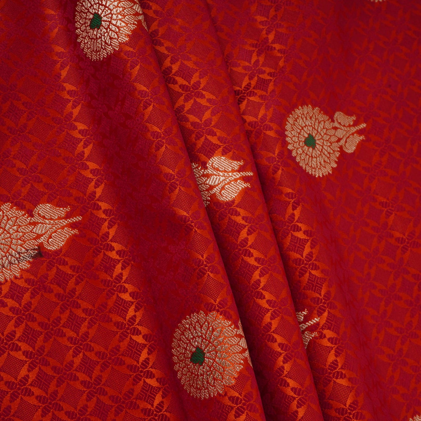 Red Zari Meena Boota Tanchoi Silk Fabric HMSS-32749