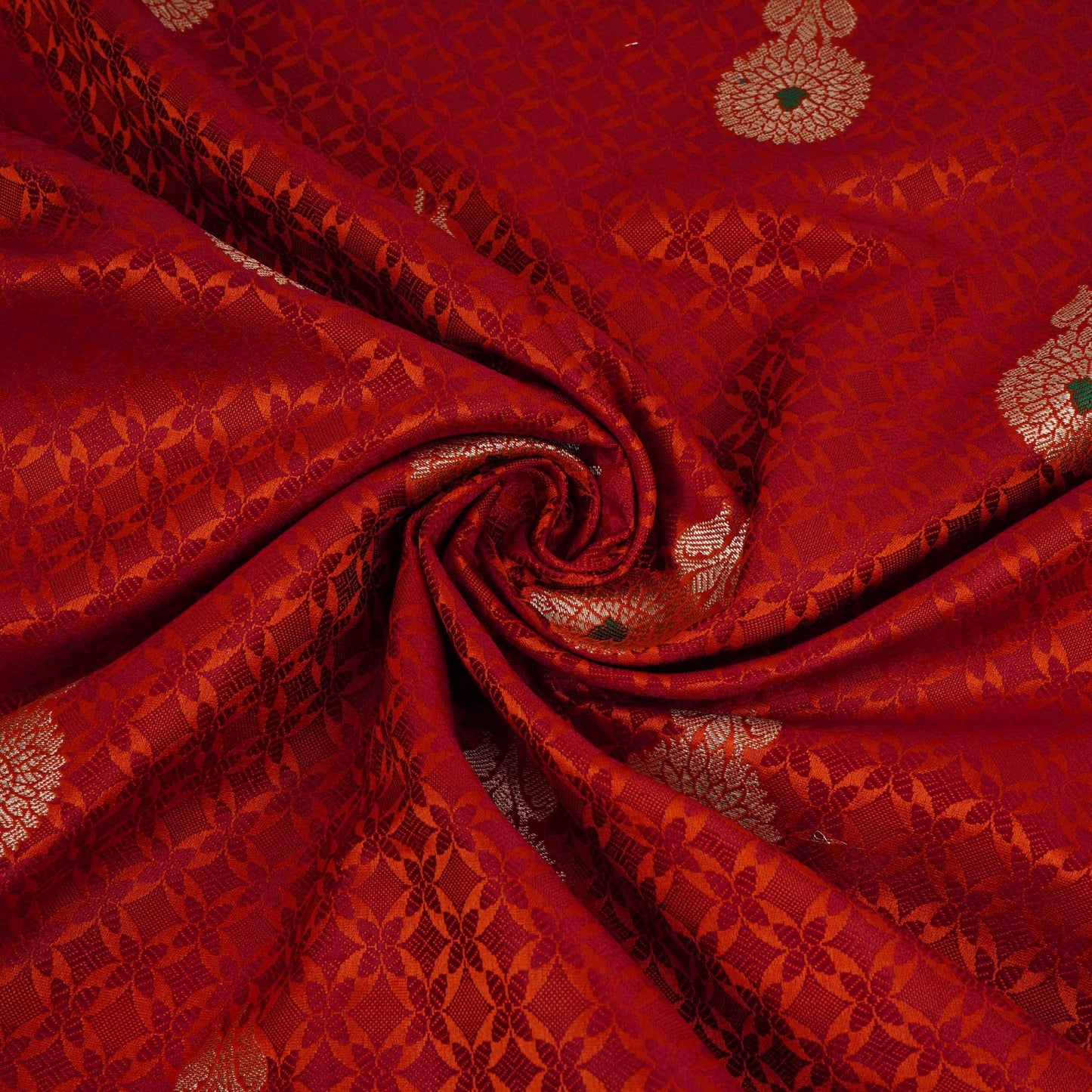 Orange Zari Meena Boota Tanchoi Silk Fabric HMSS-32747