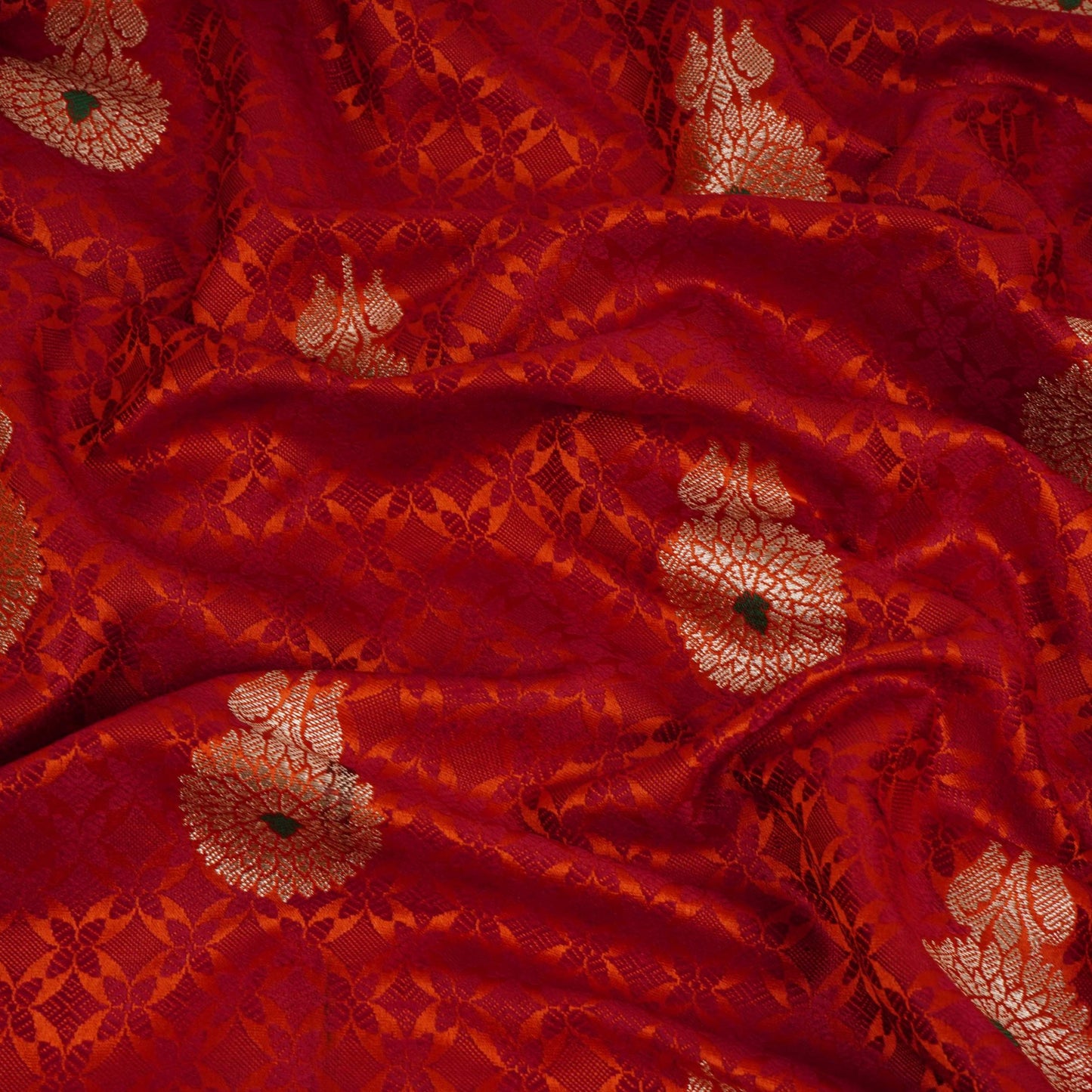 Red Zari Meena Boota Tanchoi Silk Fabric HMSS-32749