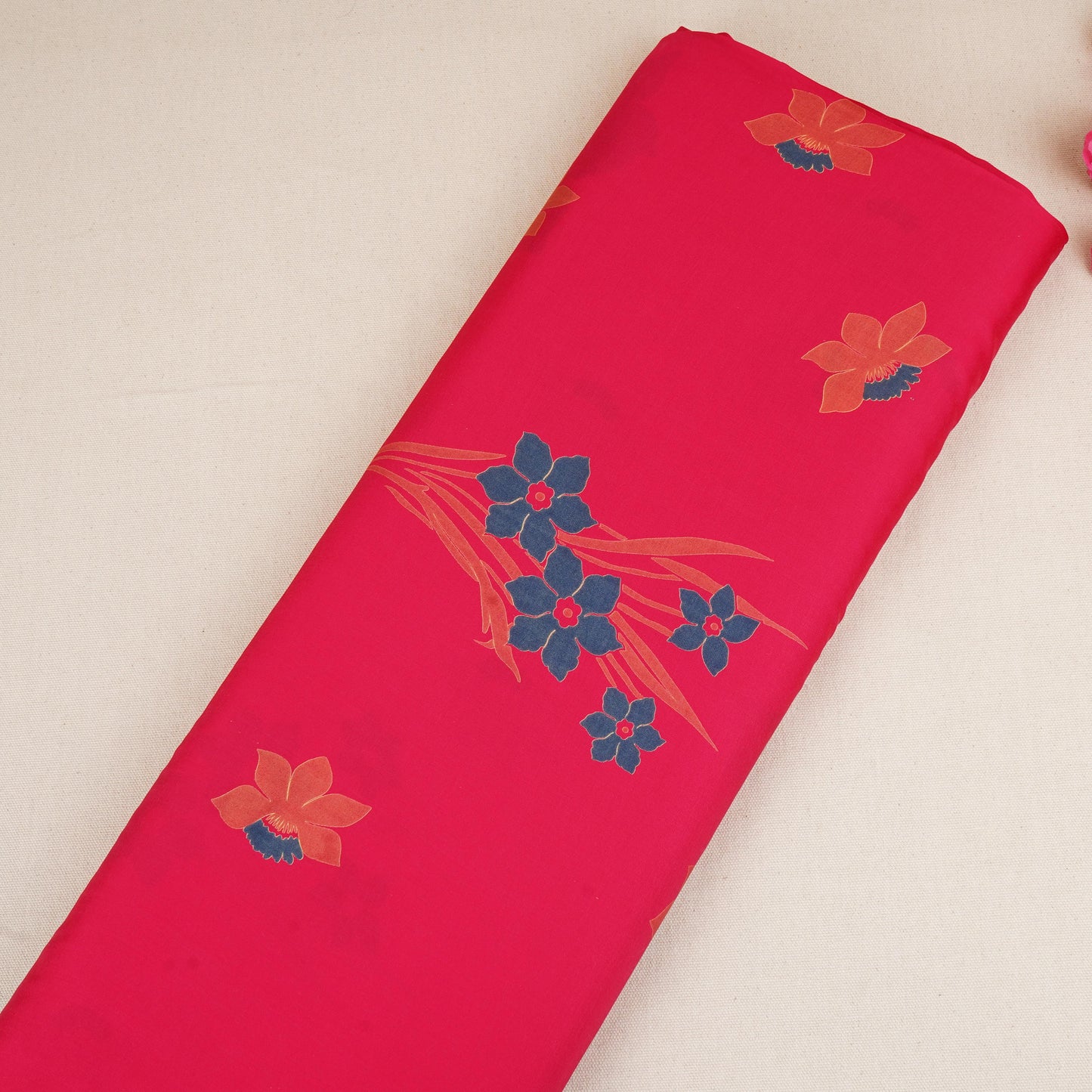 Magenta Pink Floral Print Modal Satin SN-29526