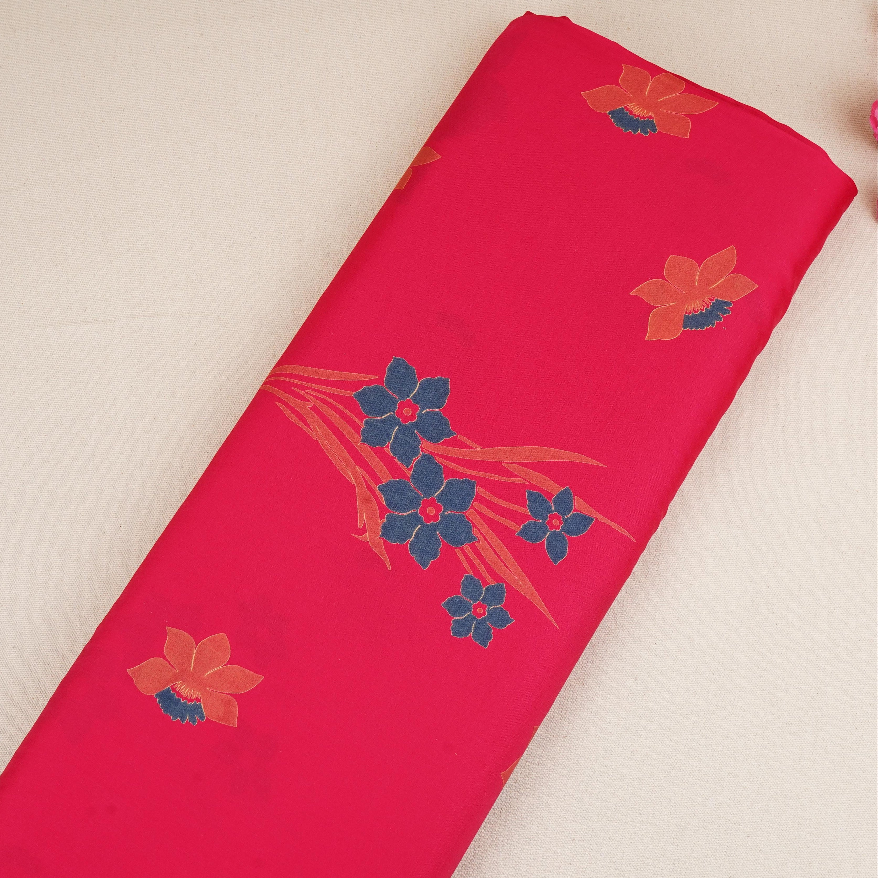 Magenta Pink Floral Print Modal Satin SN-29526 - TradeUNO