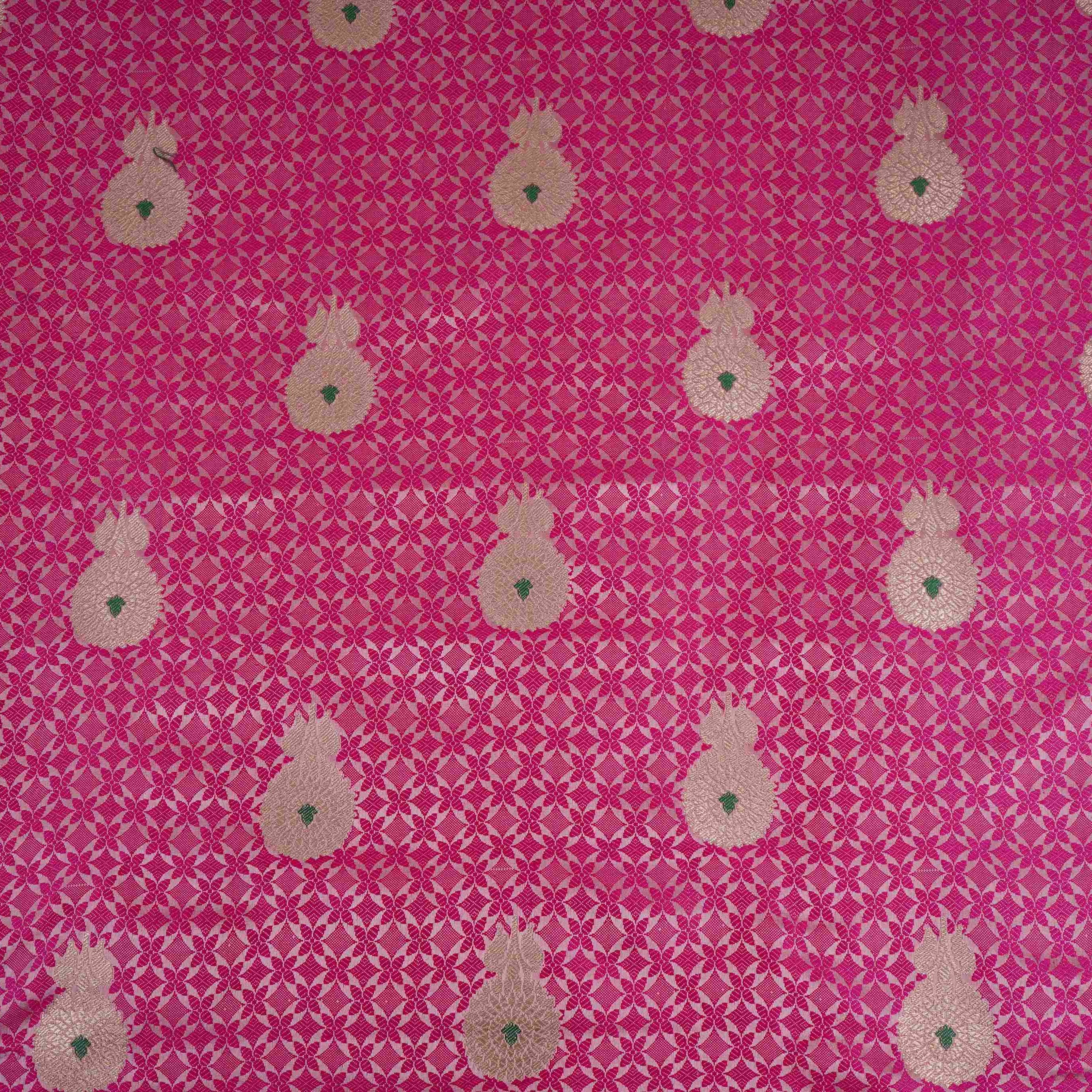 Pink Zari Meena Boota Tanchoi Silk Fabric HMSS-32748