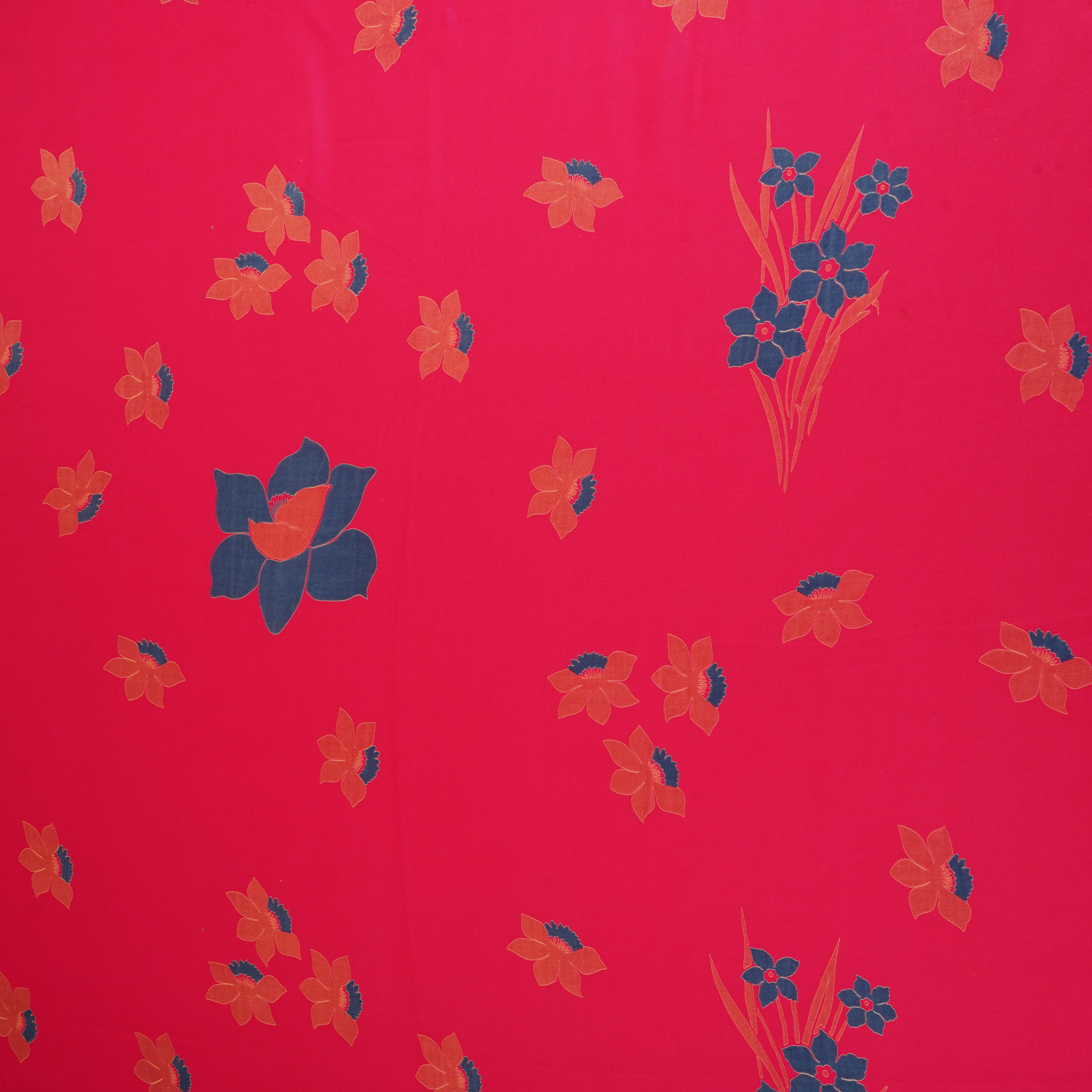 Magenta Pink Floral Print Modal Satin SN-29526 - TradeUNO