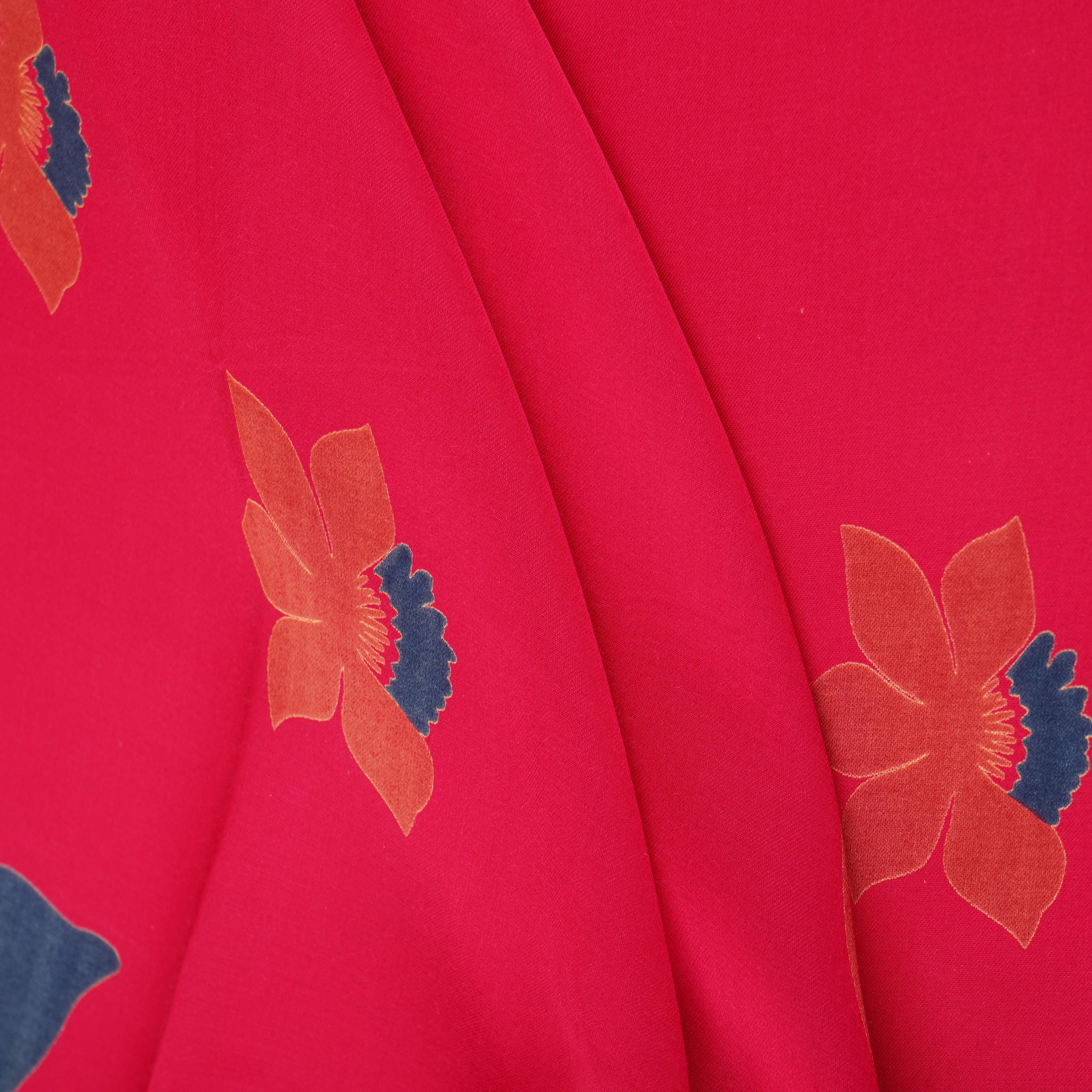 Magenta Pink Floral Print Modal Satin SN-29526 - TradeUNO