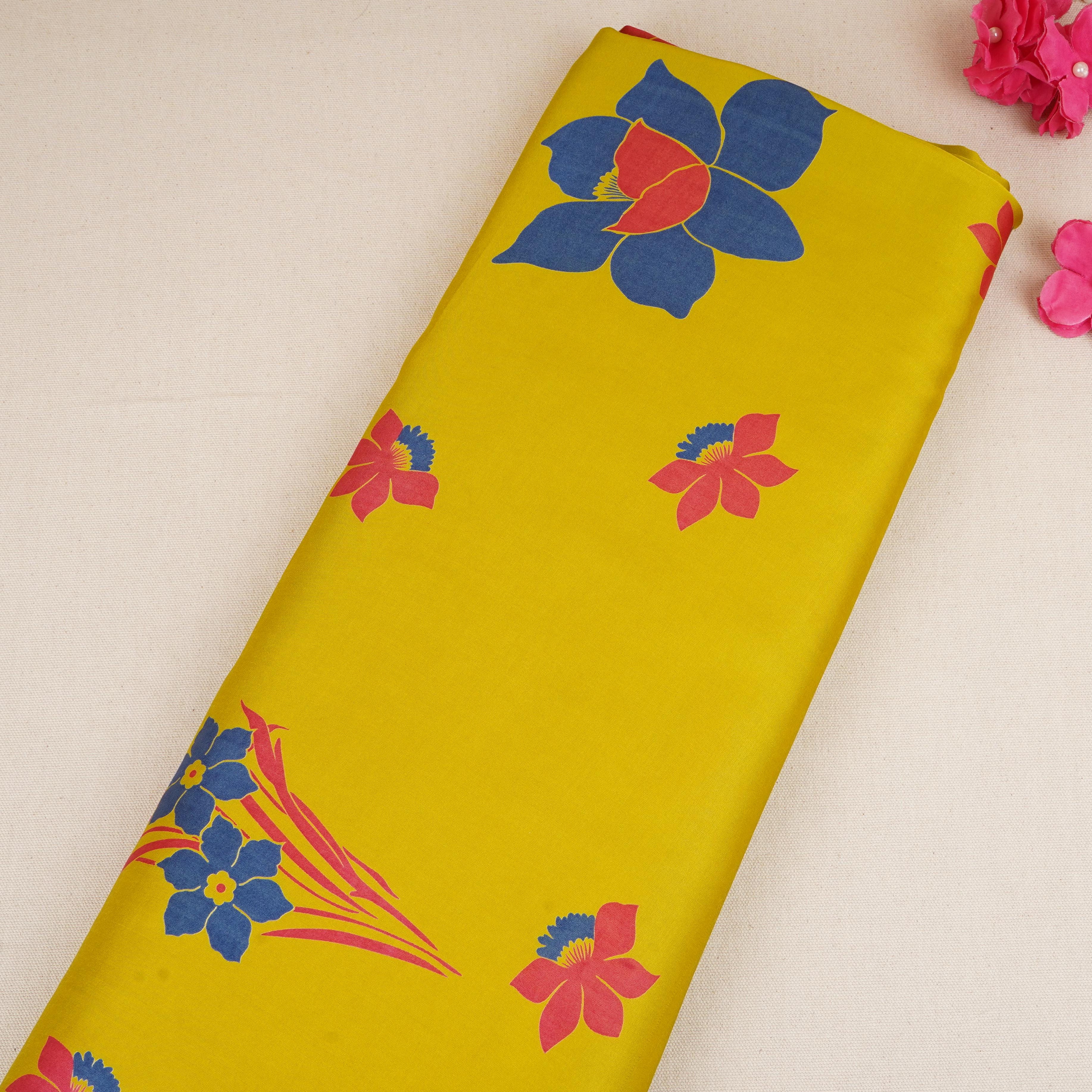 Mustard Floral Print Modal Satin SN-29527 - TradeUNO