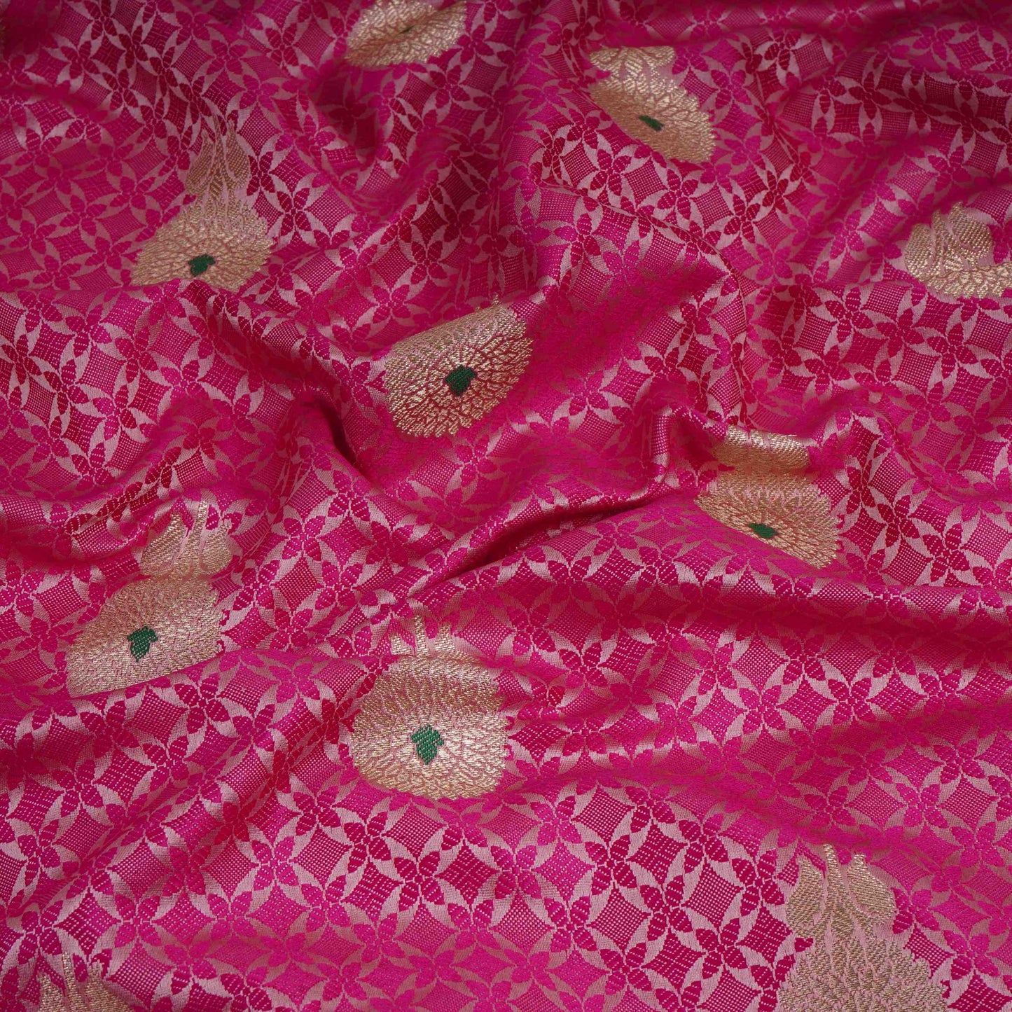 Pink Zari Meena Boota Tanchoi Silk Fabric HMSS-32748