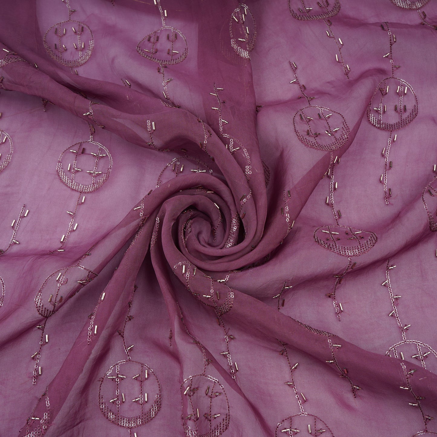 Purple Cutdana Sequins Embroidery Organza Fabric 21019
