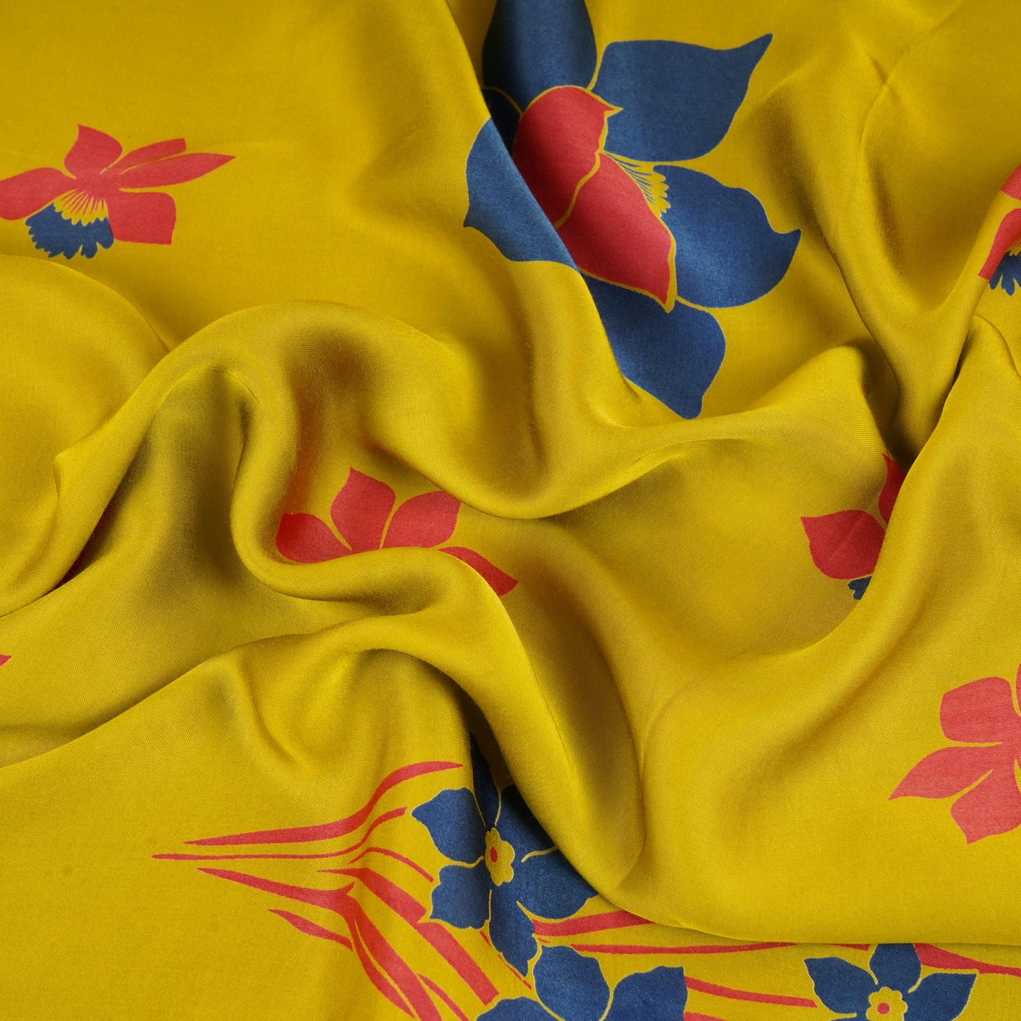 Mustard Floral Print Modal Satin SN-29527