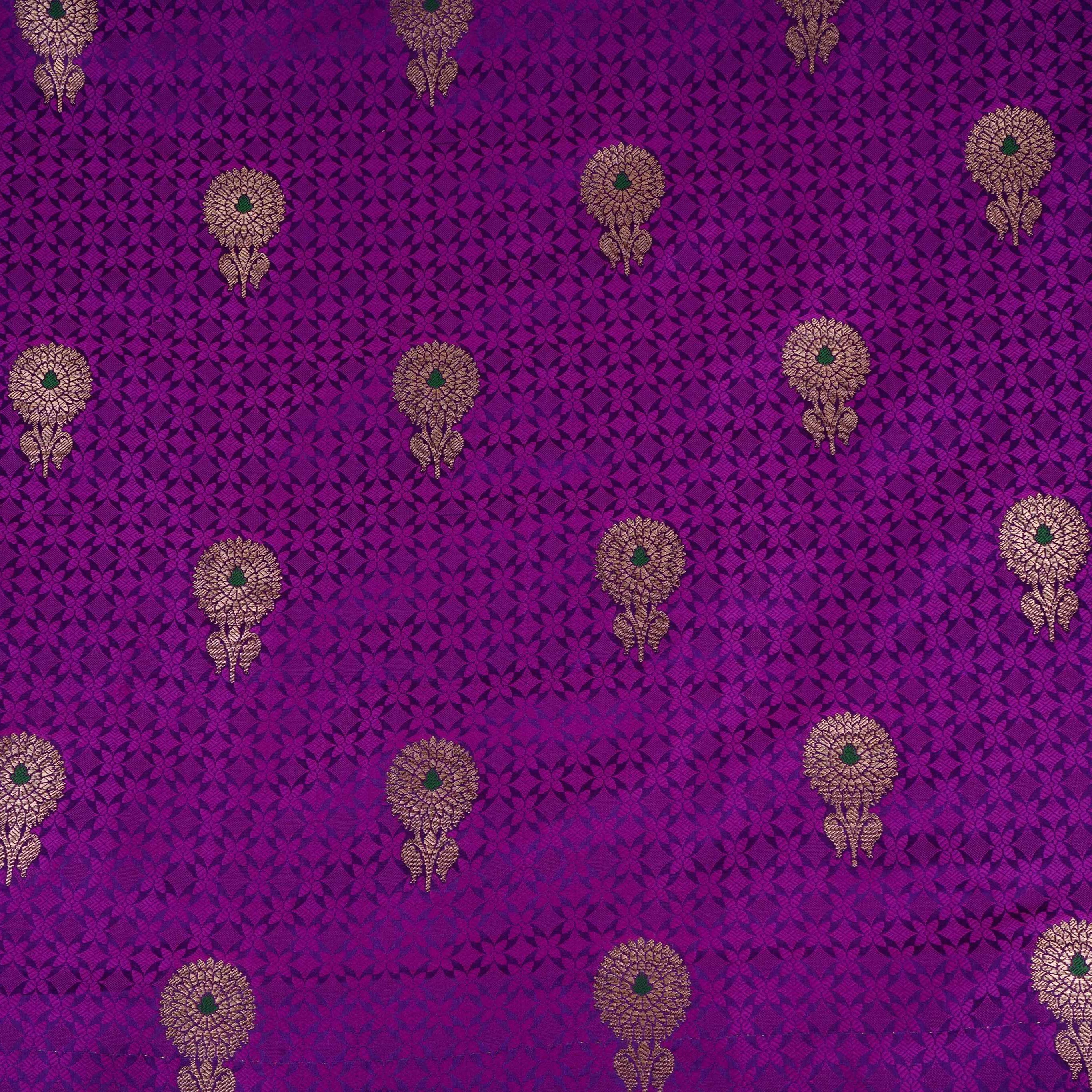 Purple Zari Meena Boota Tanchoi Silk Fabric HMSS-32746
