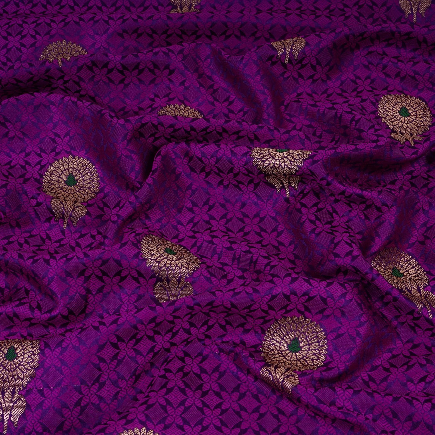 Purple Zari Meena Boota Tanchoi Silk Fabric HMSS-32746