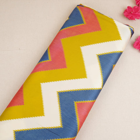 Off White with Multicolor Chervon Print Modal Satin SN-29506