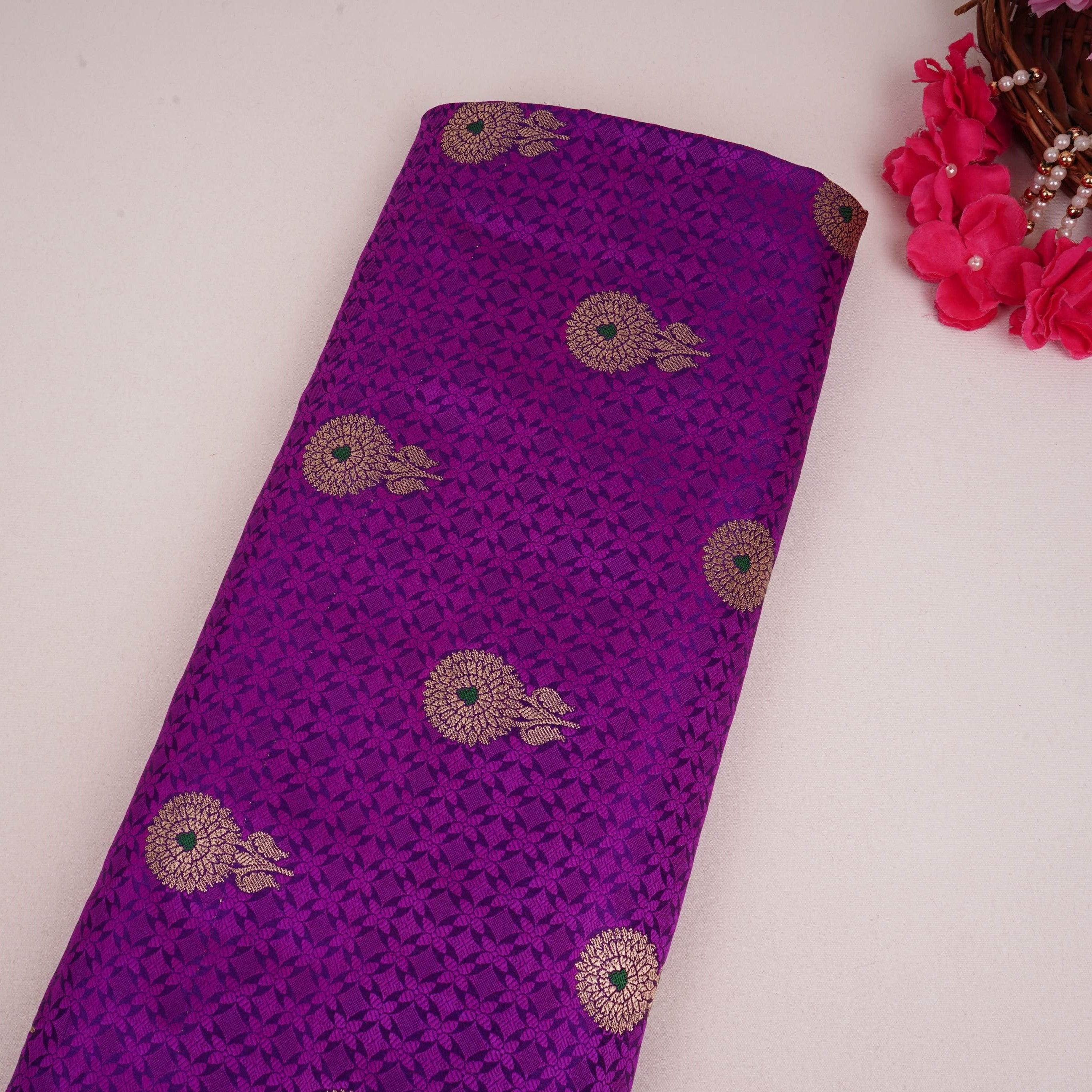 Purple Zari Meena Boota Tanchoi Silk Fabric HMSS-32746