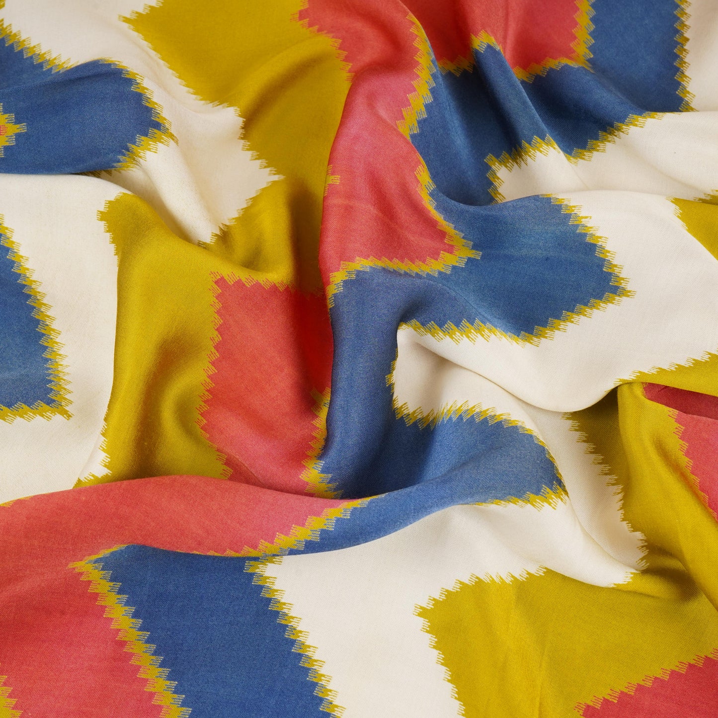 Off White with Multicolor Chervon Print Modal Satin SN-29506