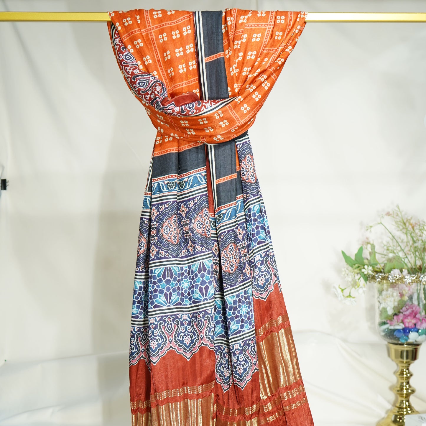 Blue Multicolor Bandhani Print Gaji Silk Dupatta 15764