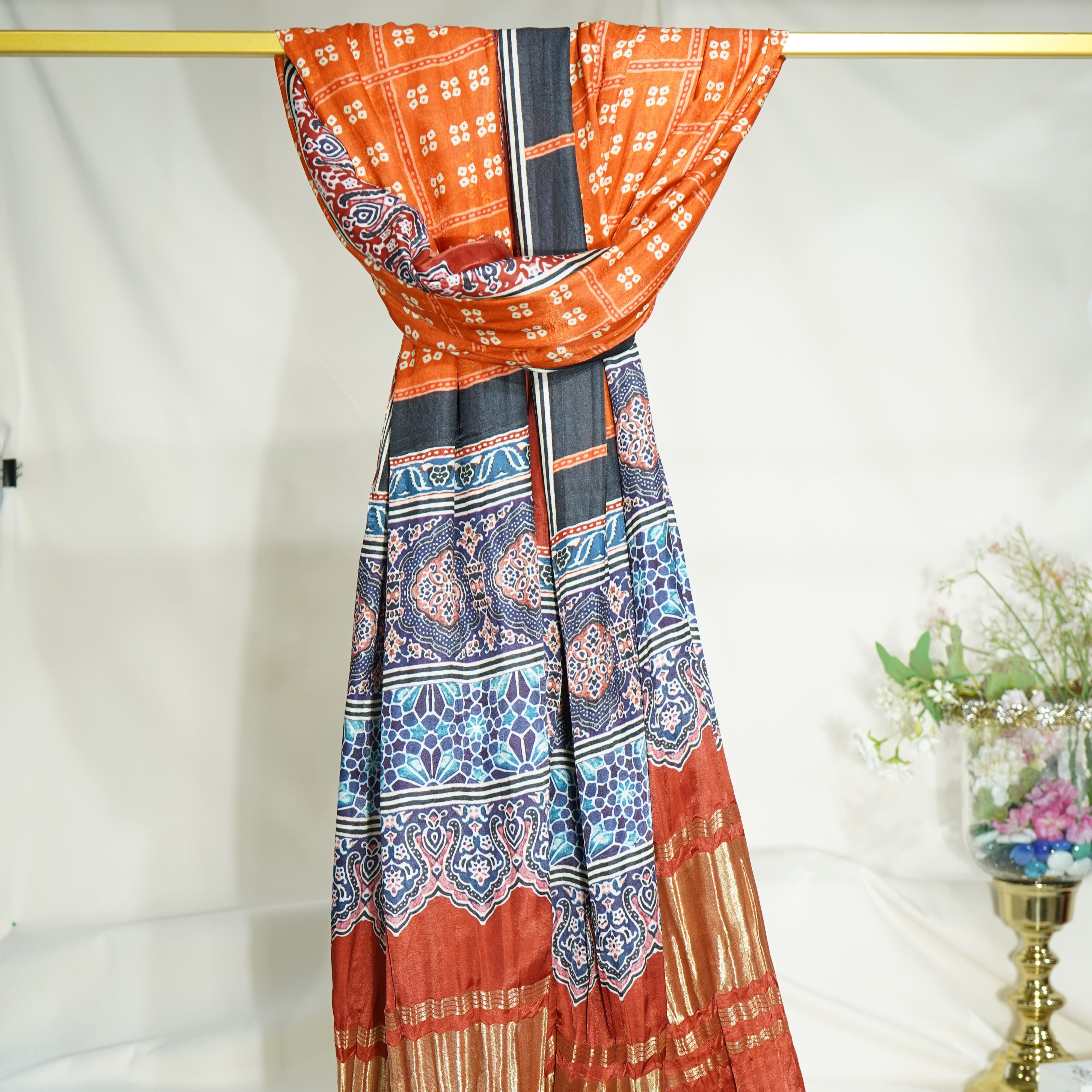 Blue Multicolor Bandhani Print Gaji Silk Dupatta 15764