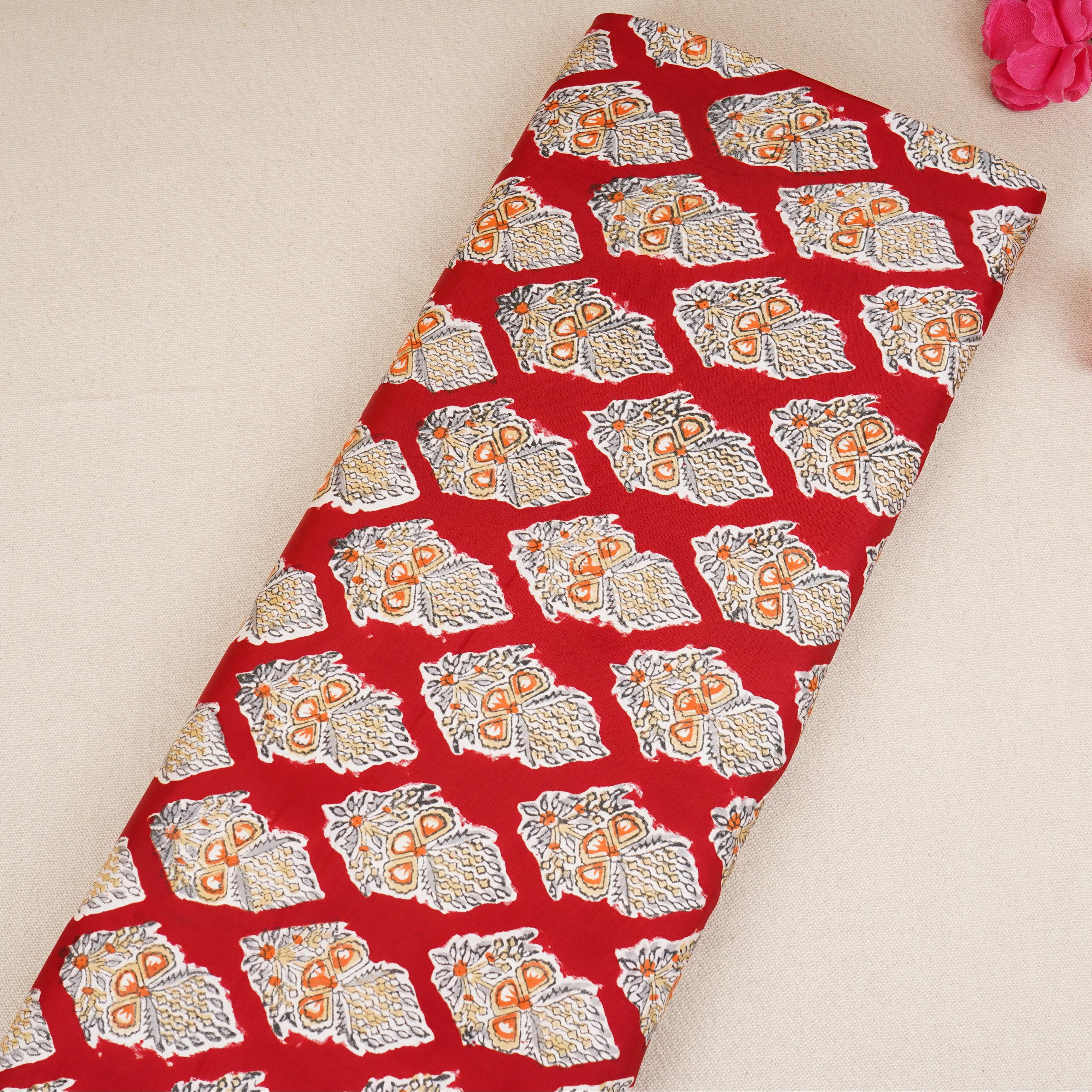 Red floral print Modal Satin Fabric AFI-29541 - TradeUNO