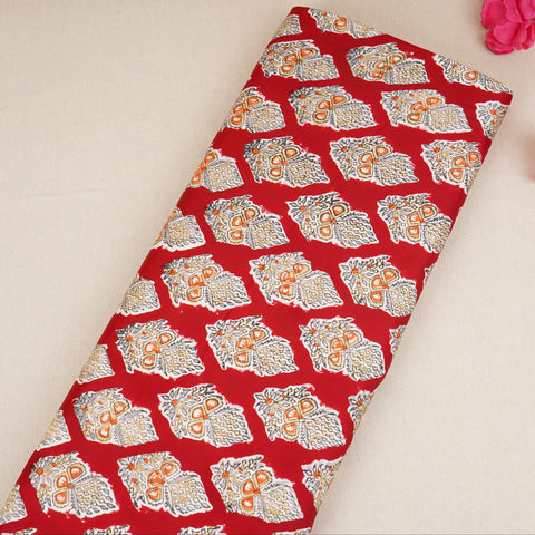 Red floral print Modal Satin Fabric AFI-29541