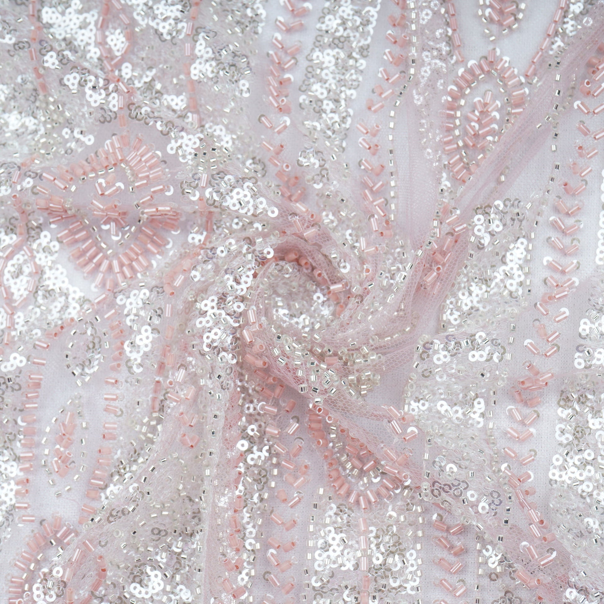 pink net dress material Embroidered Fabric, Pink Net Dress Material, Peach Thread, Gold Sequin Embroidery, Indian Embroidery- HALF YARD - Emb206