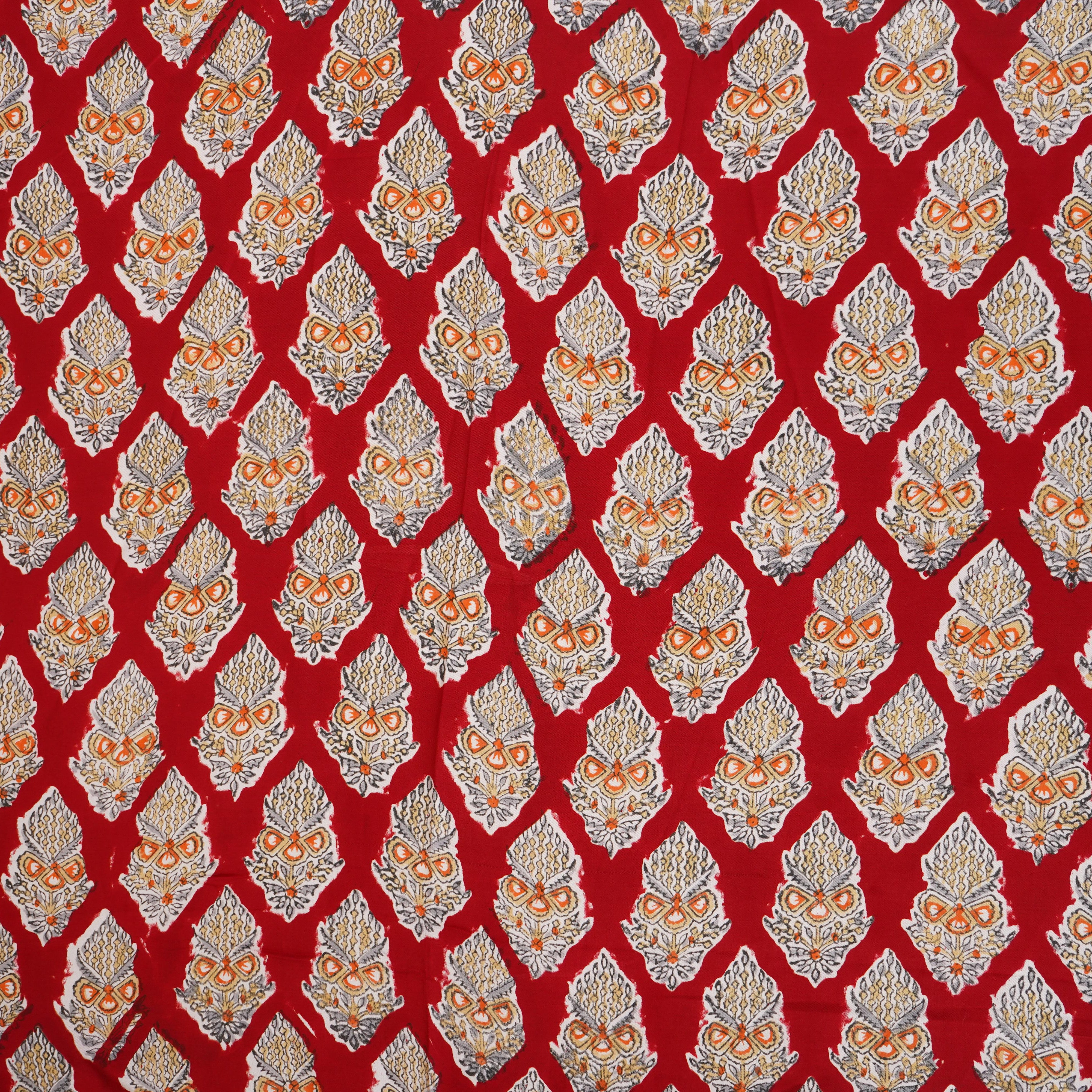 Red floral print Modal Satin Fabric AFI-29541 - TradeUNO