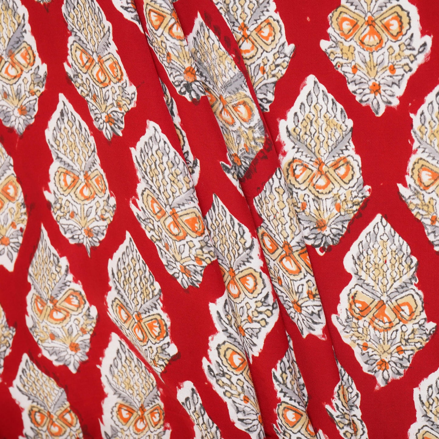 Red floral print Modal Satin Fabric AFI-29541