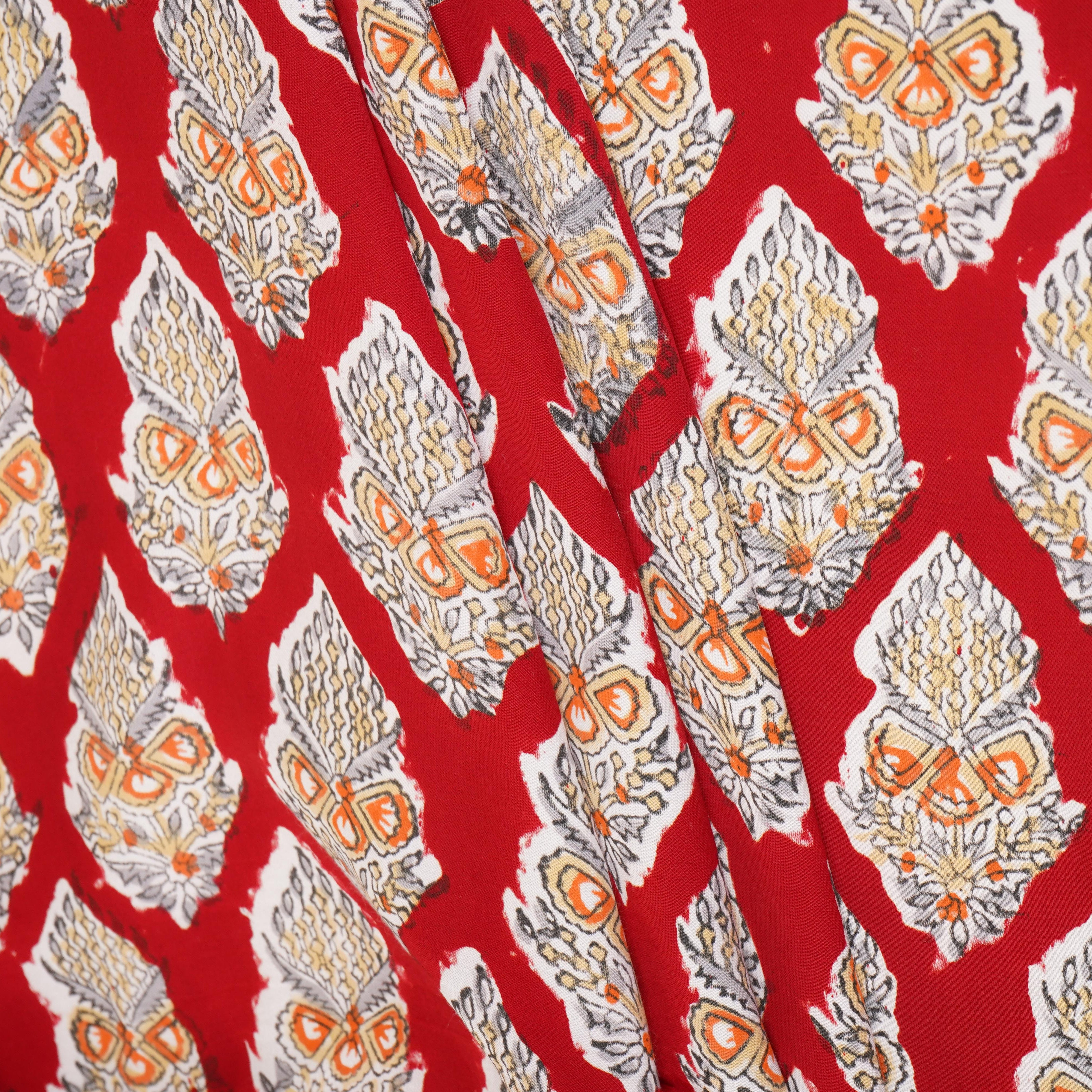 Red floral print Modal Satin Fabric AFI-29541 - TradeUNO