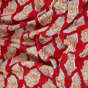 Red floral print Modal Satin Fabric AFI-29541 - TradeUNO
