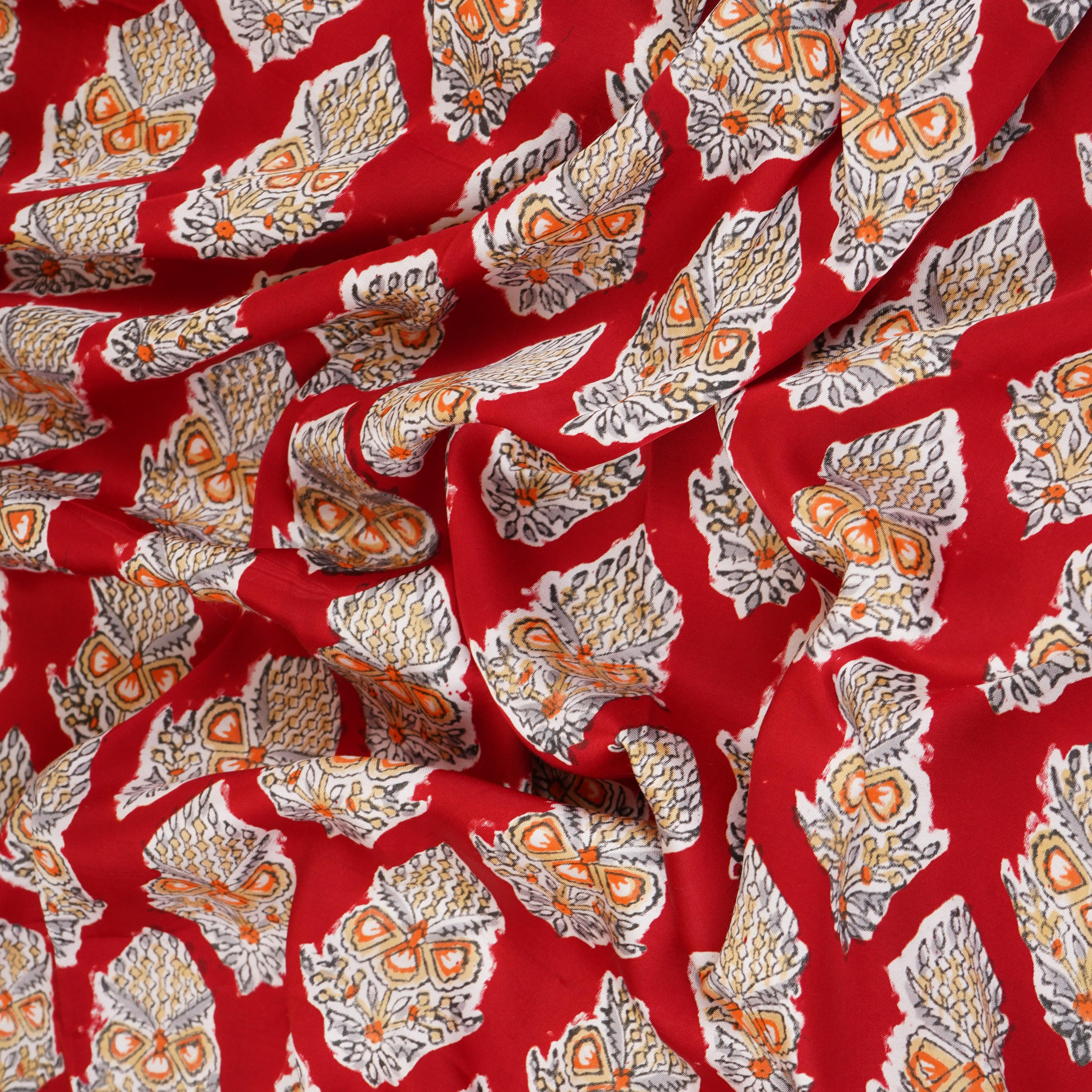 Red floral print Modal Satin Fabric AFI-29541 - TradeUNO