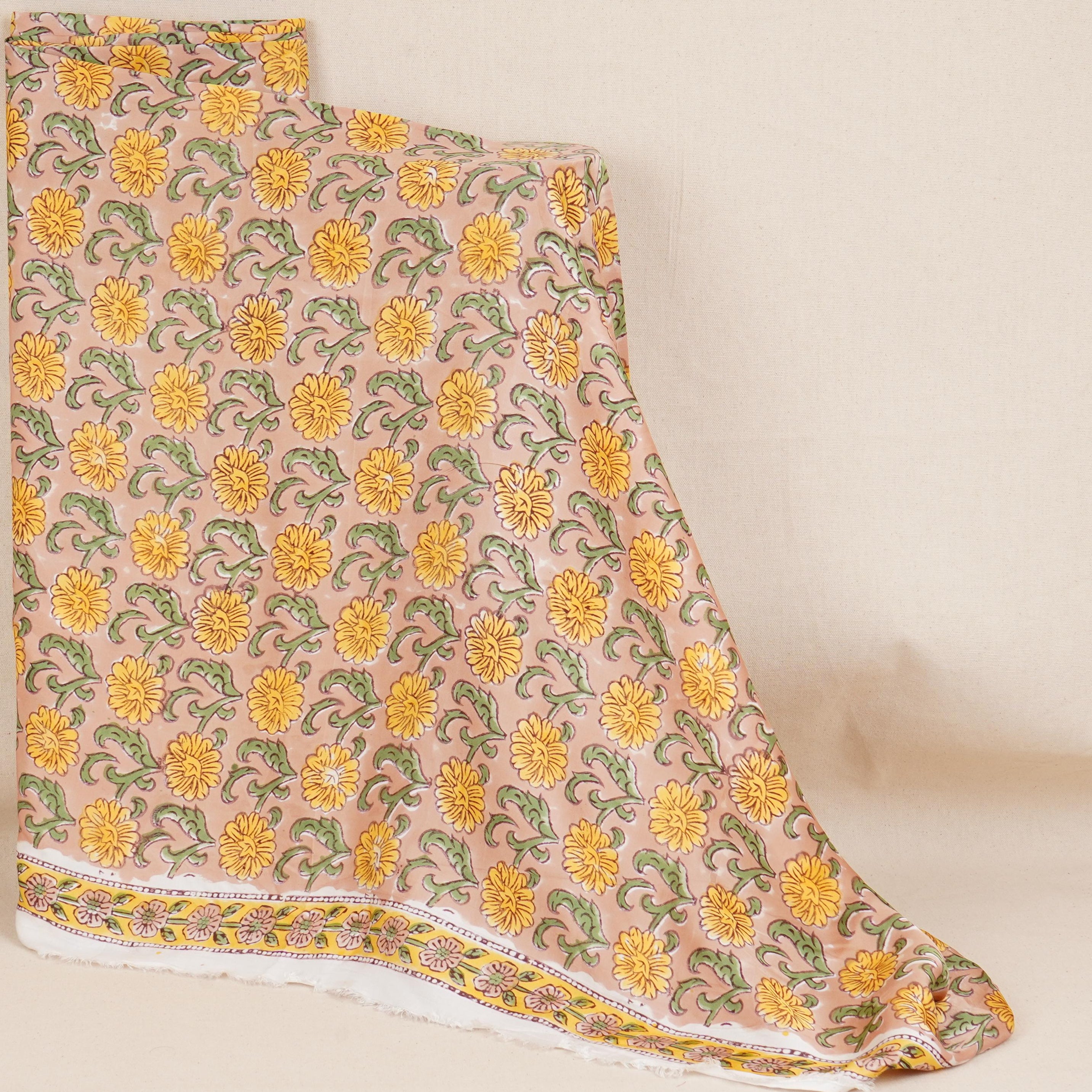 Yellow floral print Modal Satin Fabric AFI-29544 - TradeUNO