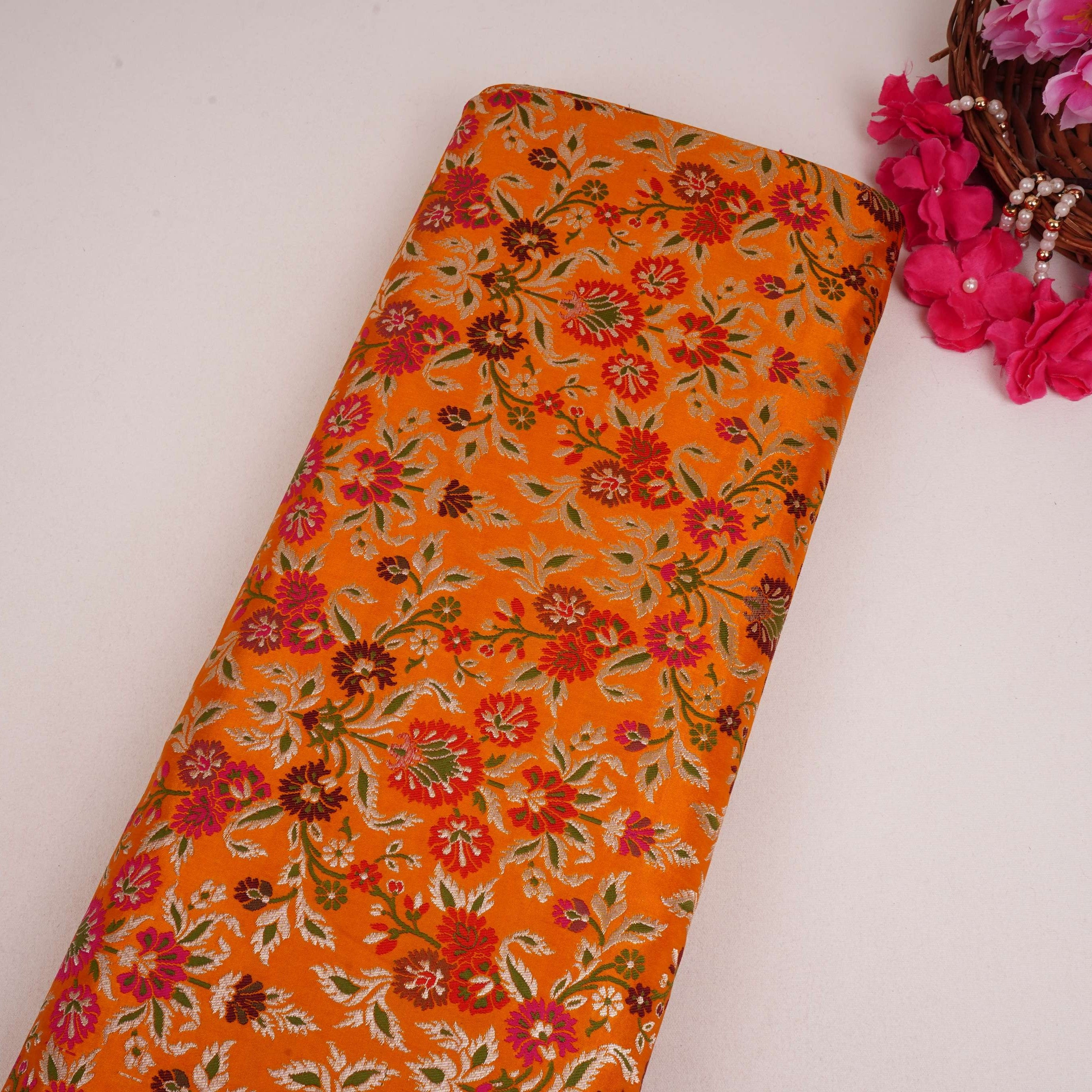 Mustard Kimkhab Brocade Fabric HMSS-32797