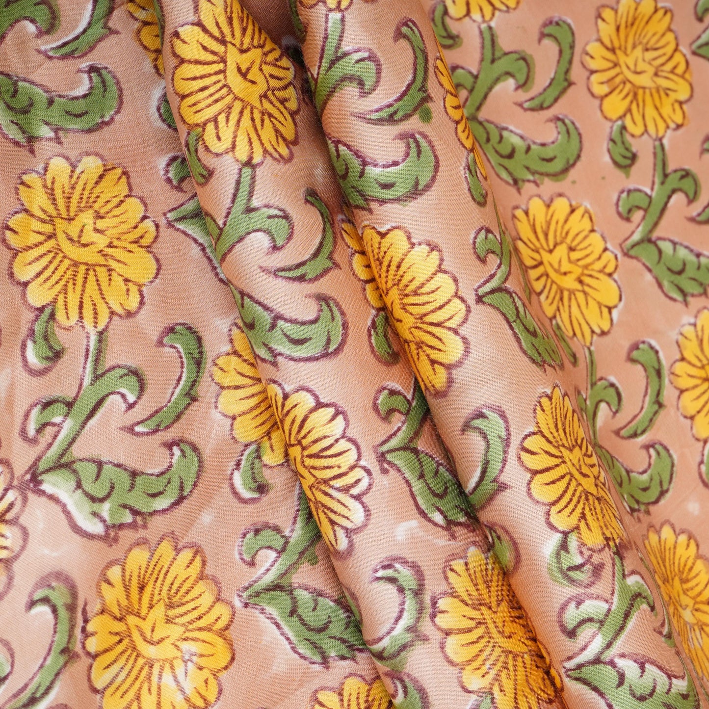 Yellow floral print Modal Satin Fabric AFI-29544