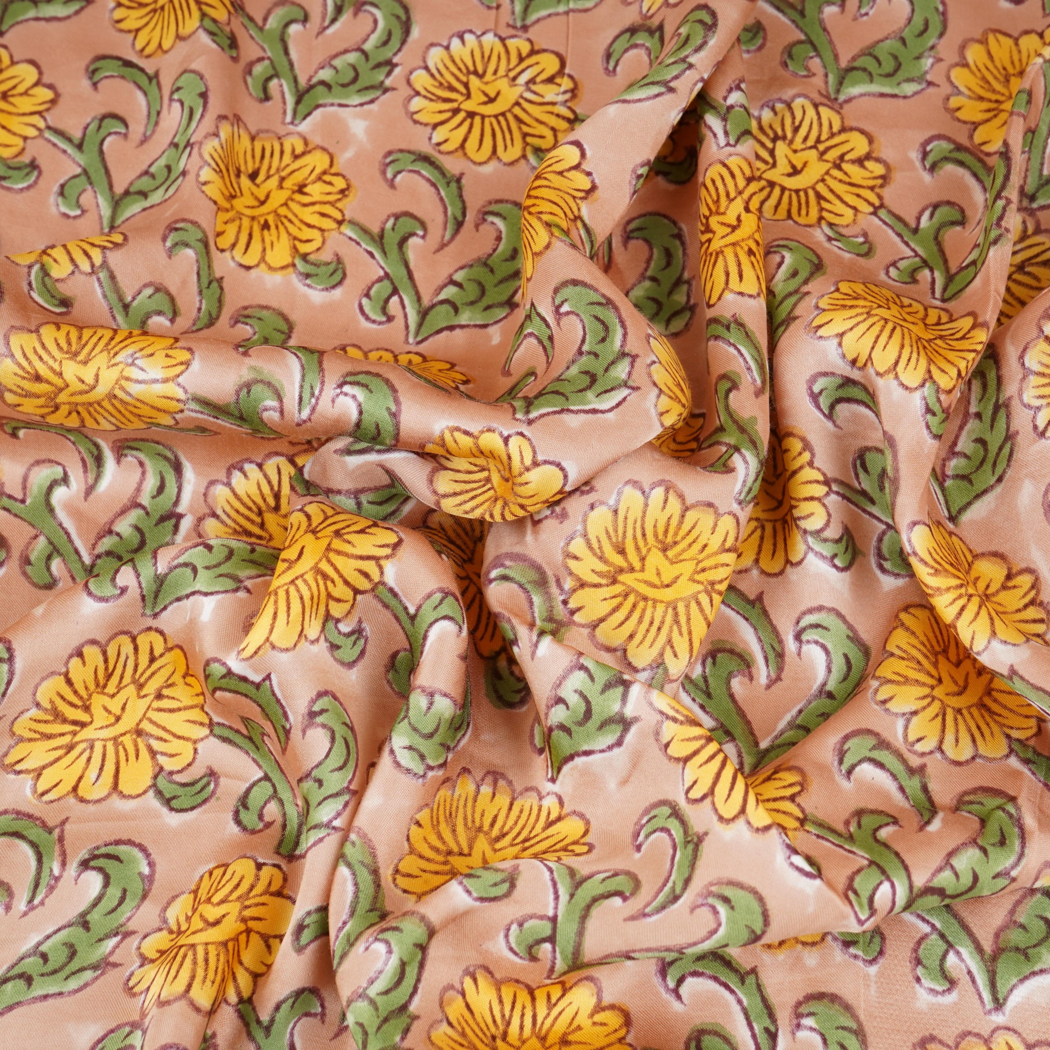 Yellow floral print Modal Satin Fabric AFI-29544 - TradeUNO