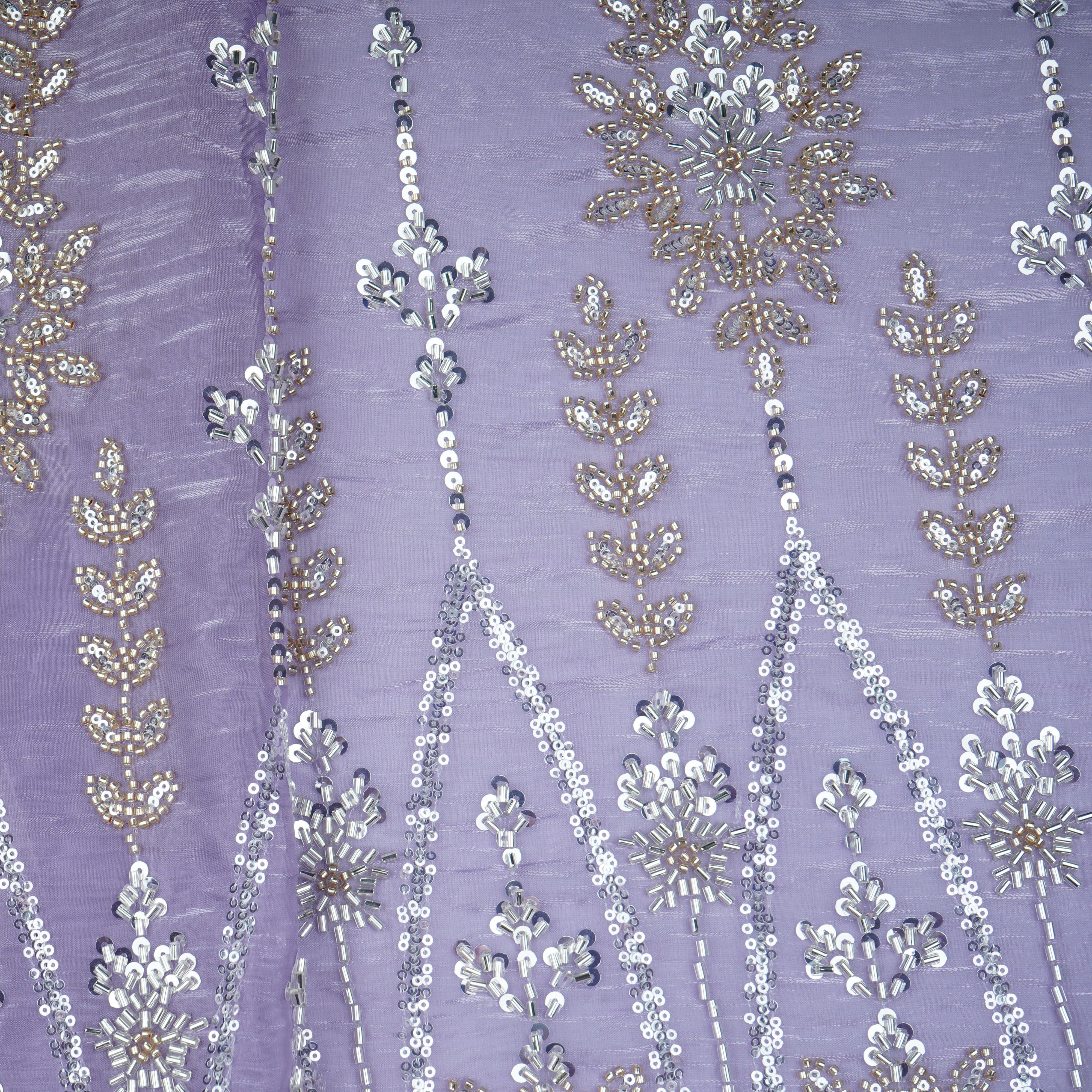 Lavender Cutdana & Sequins Embroidery Organza Fabric 21094