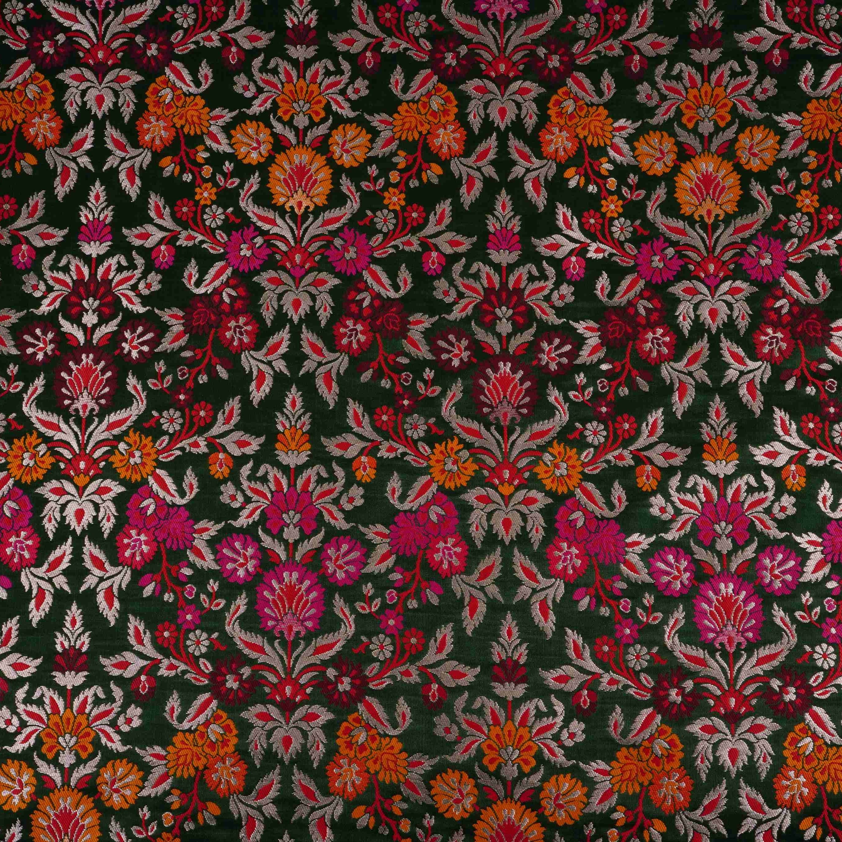 Bottle Green Kimkhab Brocade Fabric HMSS-32783
