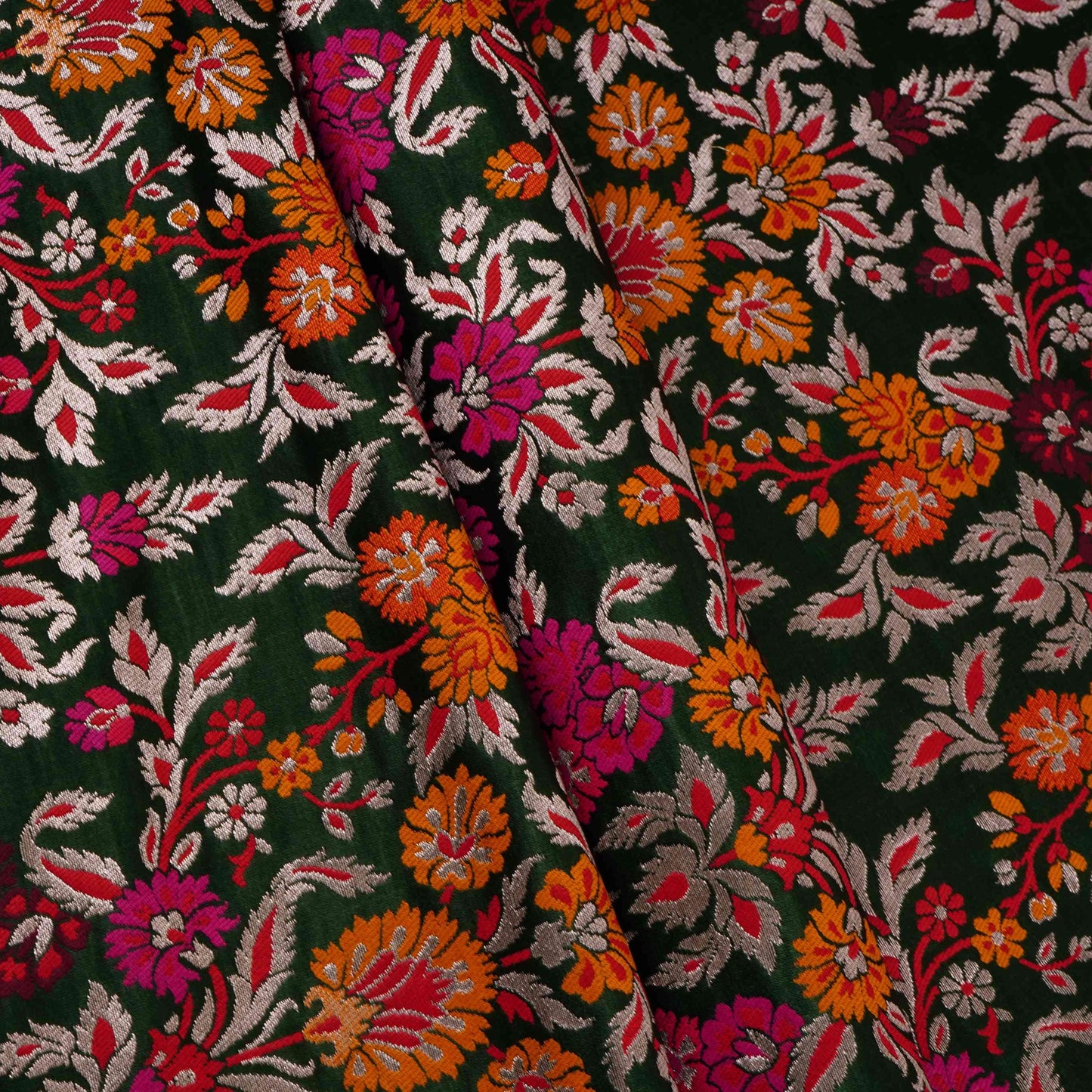 Bottle Green Kimkhab Brocade Fabric HMSS-32783