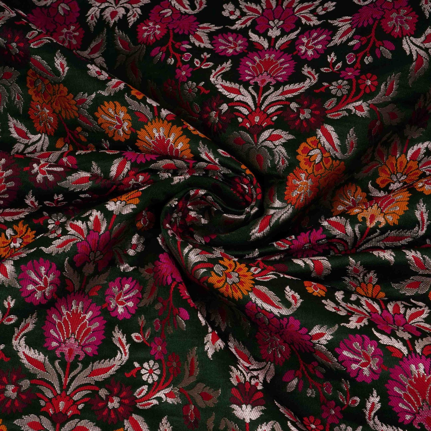 Bottle Green Kimkhab Brocade Fabric HMSS-32783