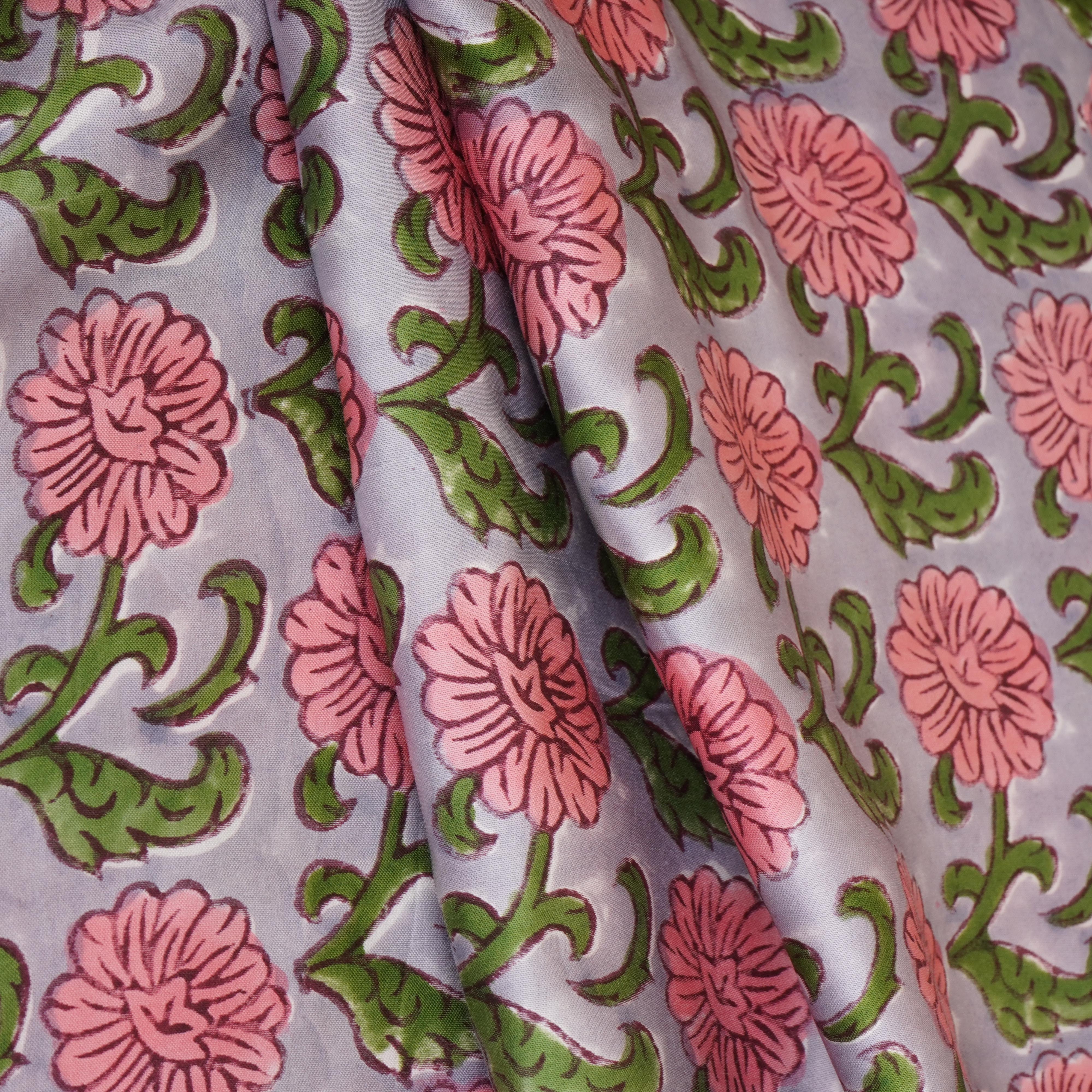 Lavender floral print Modal Satin Fabric AFI-29542 - TradeUNO