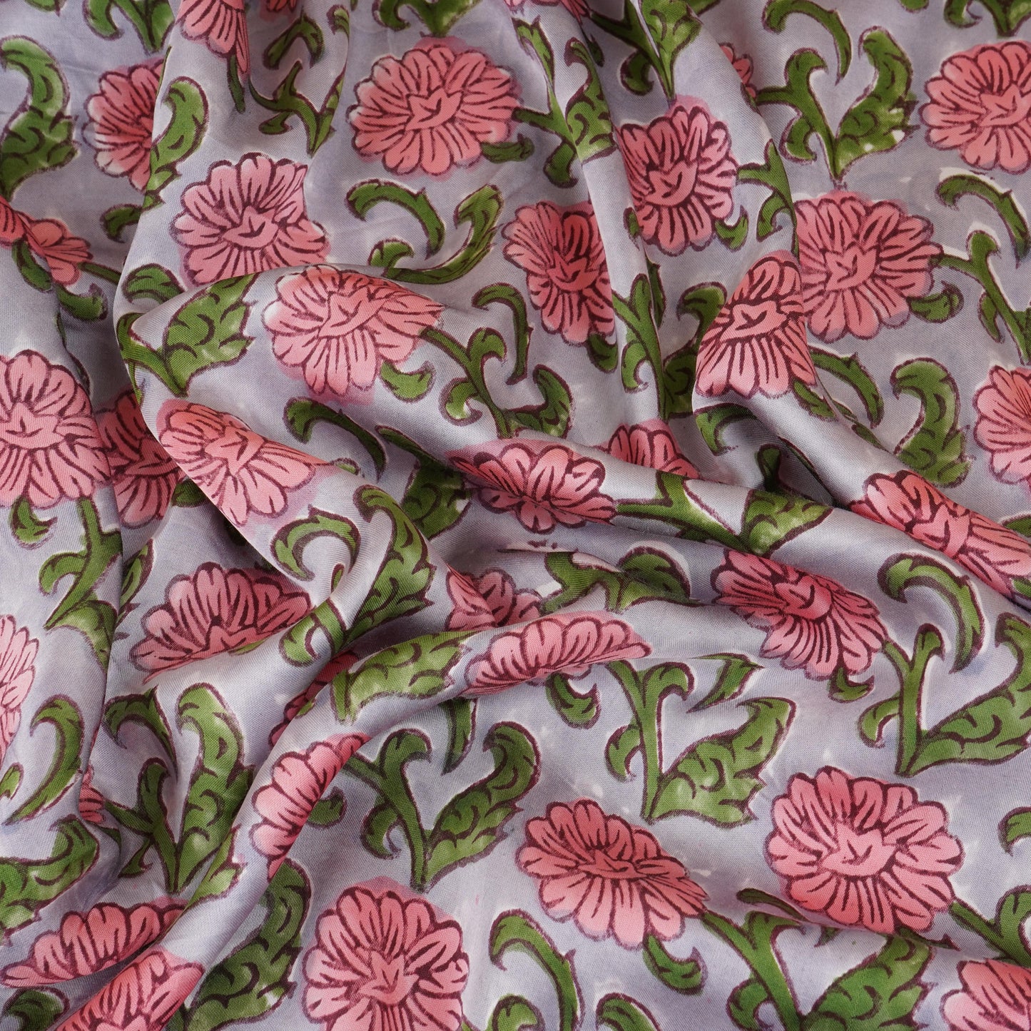 Lavender floral print Modal Satin Fabric AFI-29542