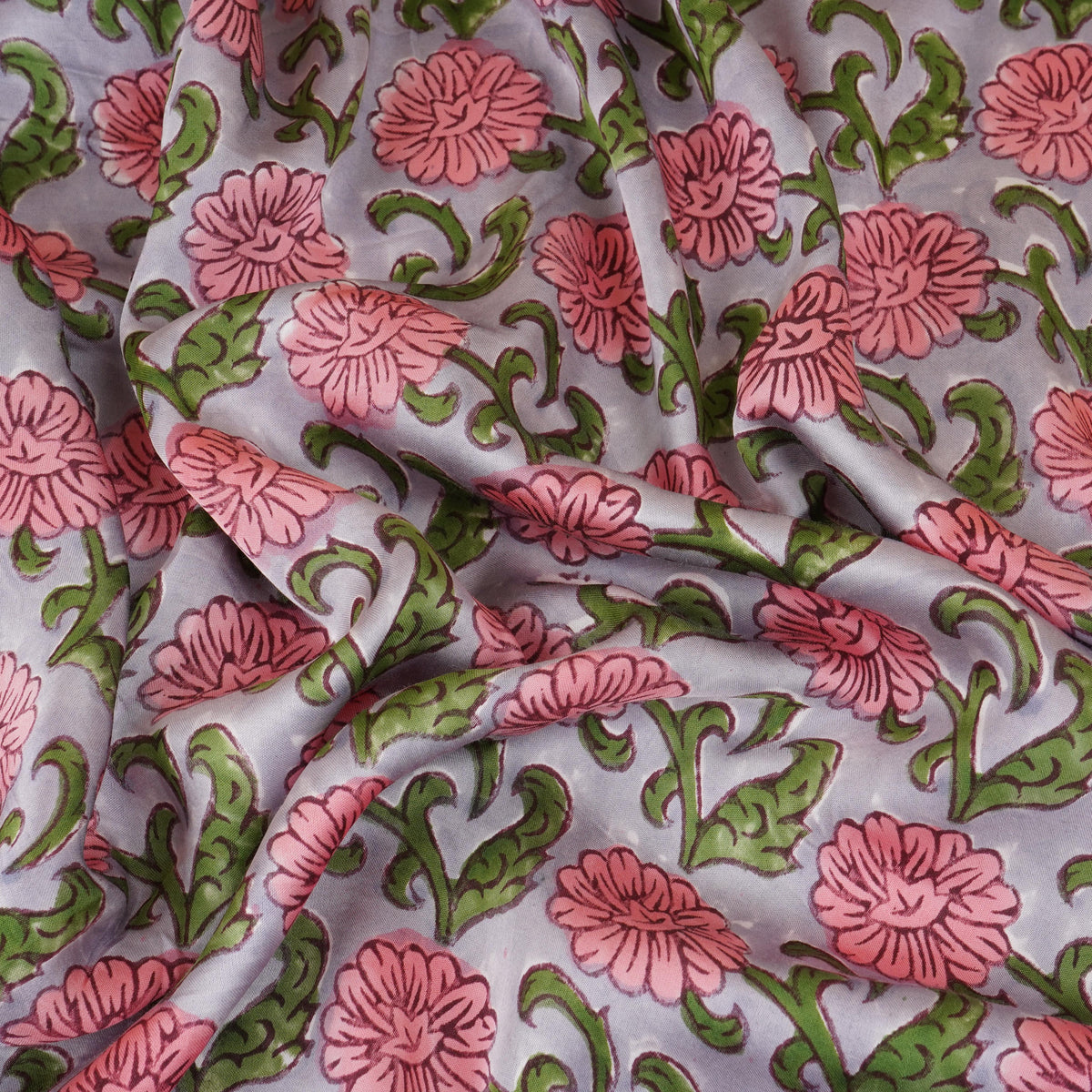Lavender floral print Modal Satin Fabric AFI-29542 - TradeUNO