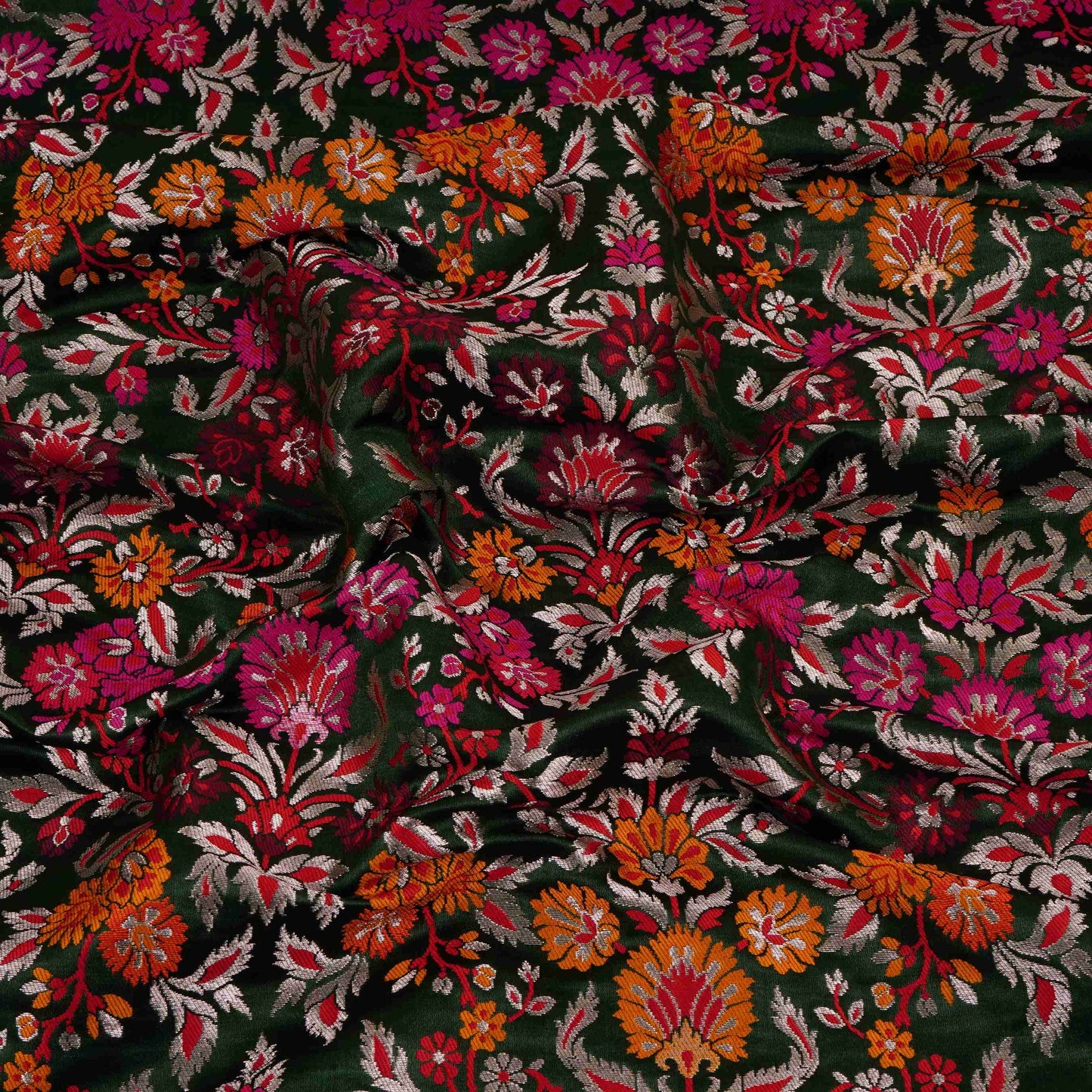 Bottle Green Kimkhab Brocade Fabric HMSS-32783