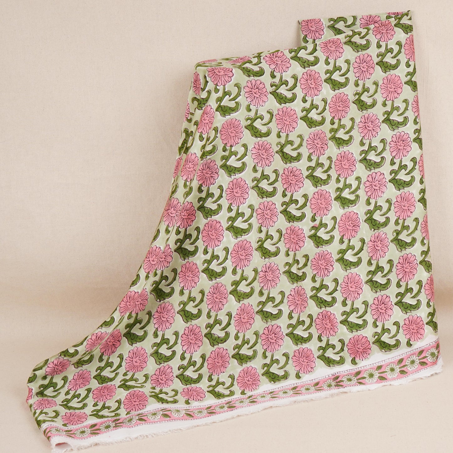 Olive Green Floral print Modal Satin Fabric AFI-29540