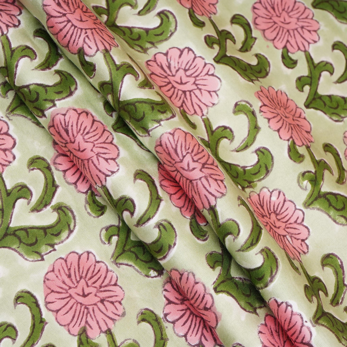 Olive Green Floral print Modal Satin Fabric AFI-29540