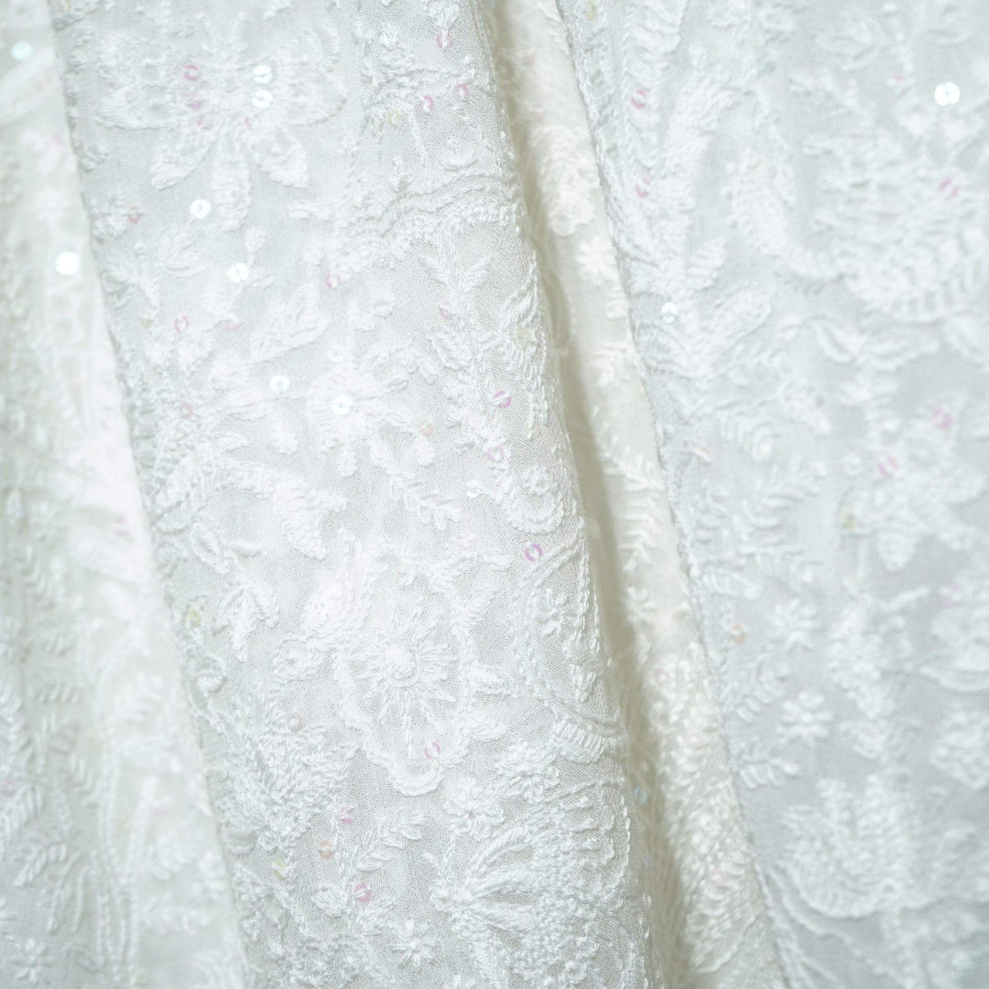 White Traditional Thread Sequins Embroidery Georgette Dupatta 15308